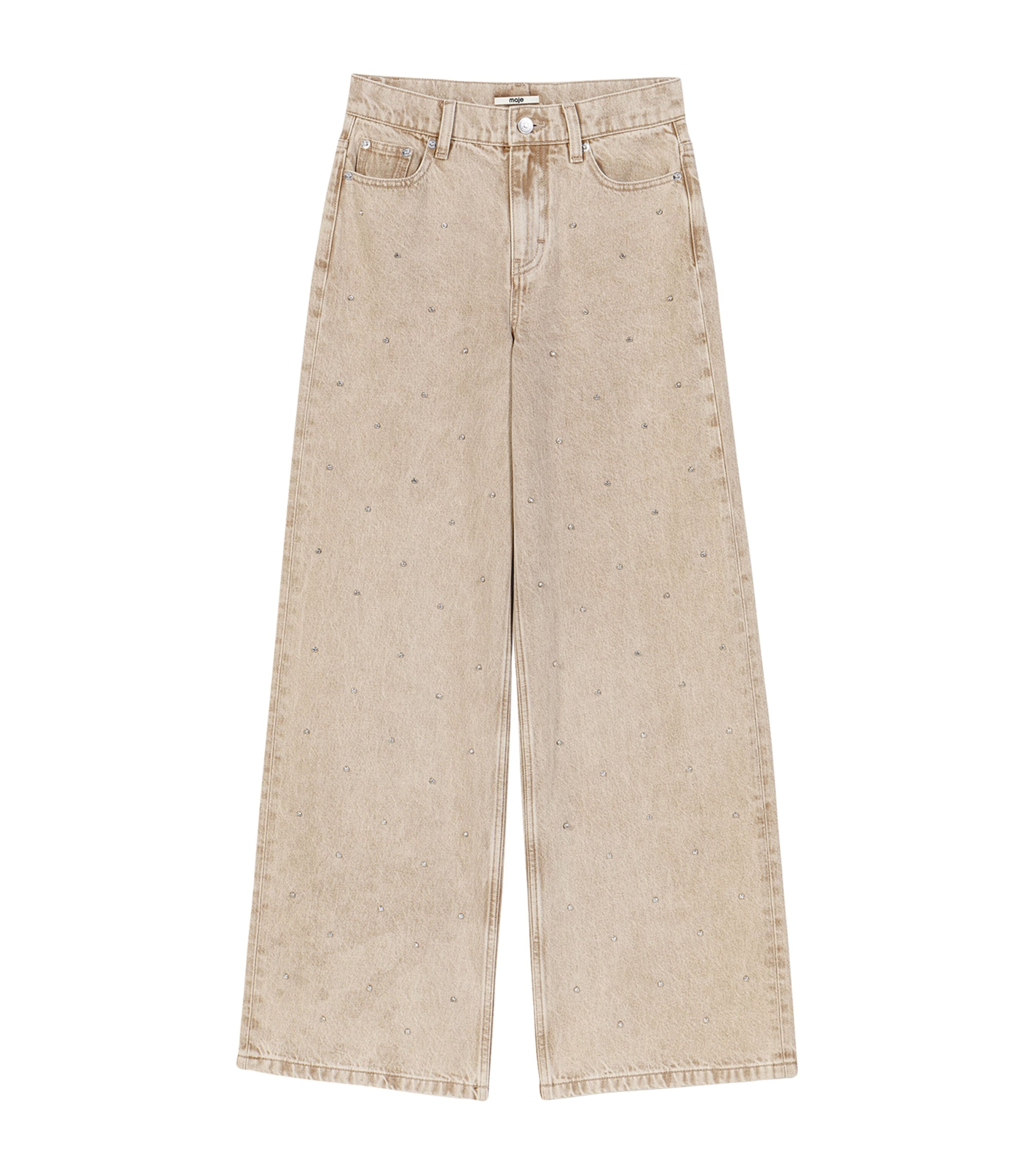 Maje Womens Rhinestone-Embellished Wide-Leg Jeans Beige Image 1
