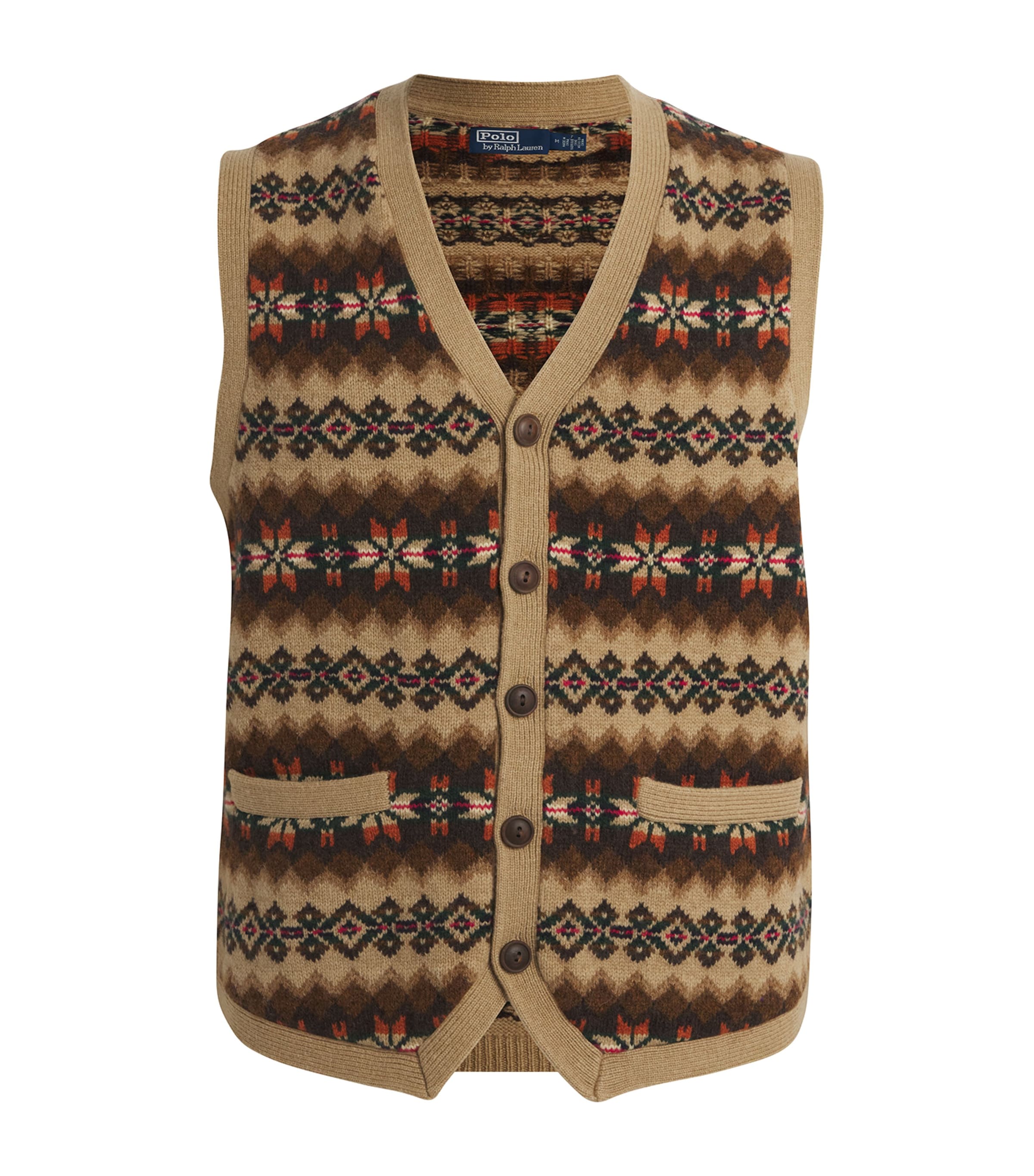 Polo Ralph Lauren Wool Fair Isle Button-up Vest In Beige