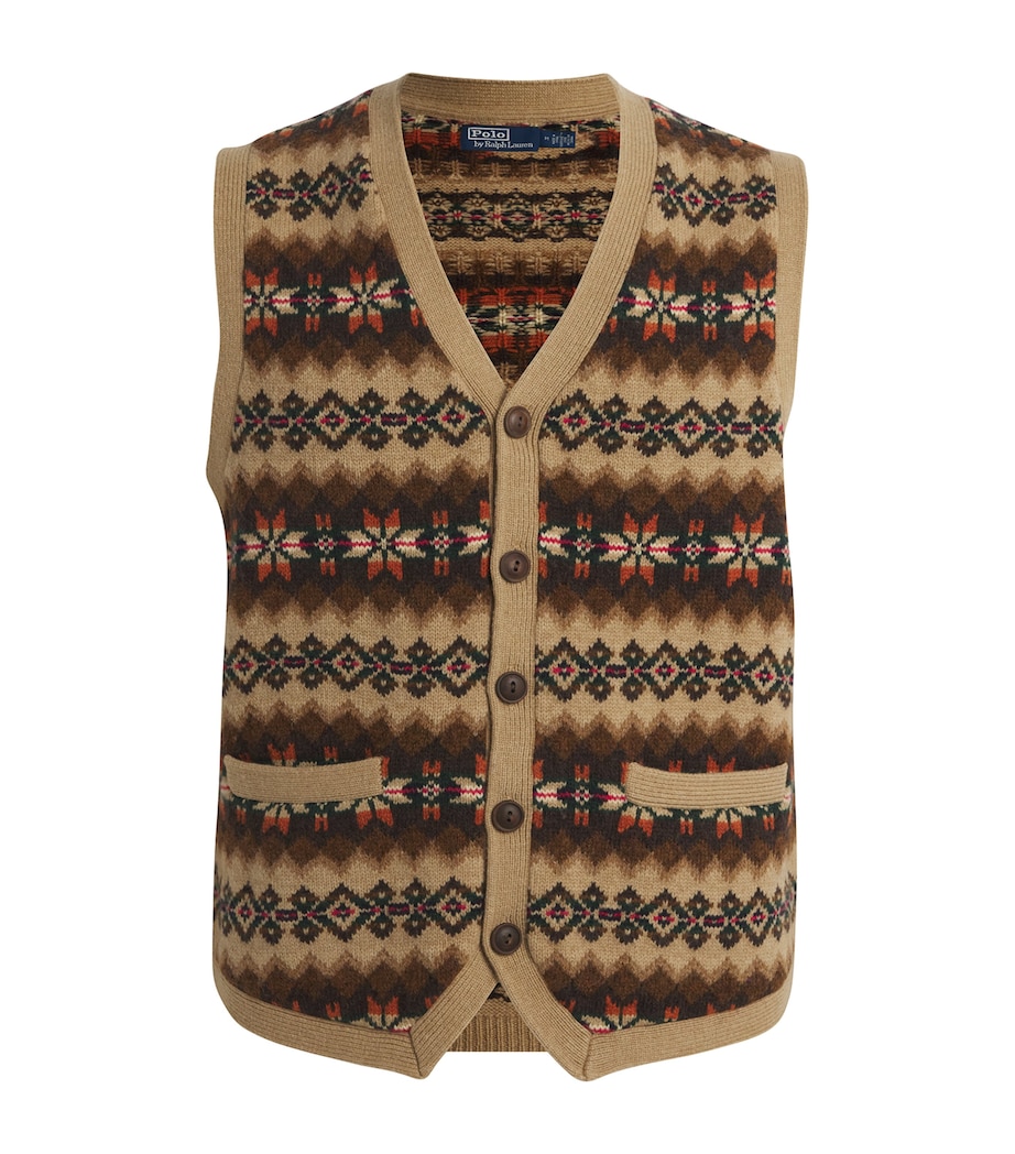 Polo Ralph Lauren Mens Wool Fair Isle Button-Up Vest Beige/khaki Image 1