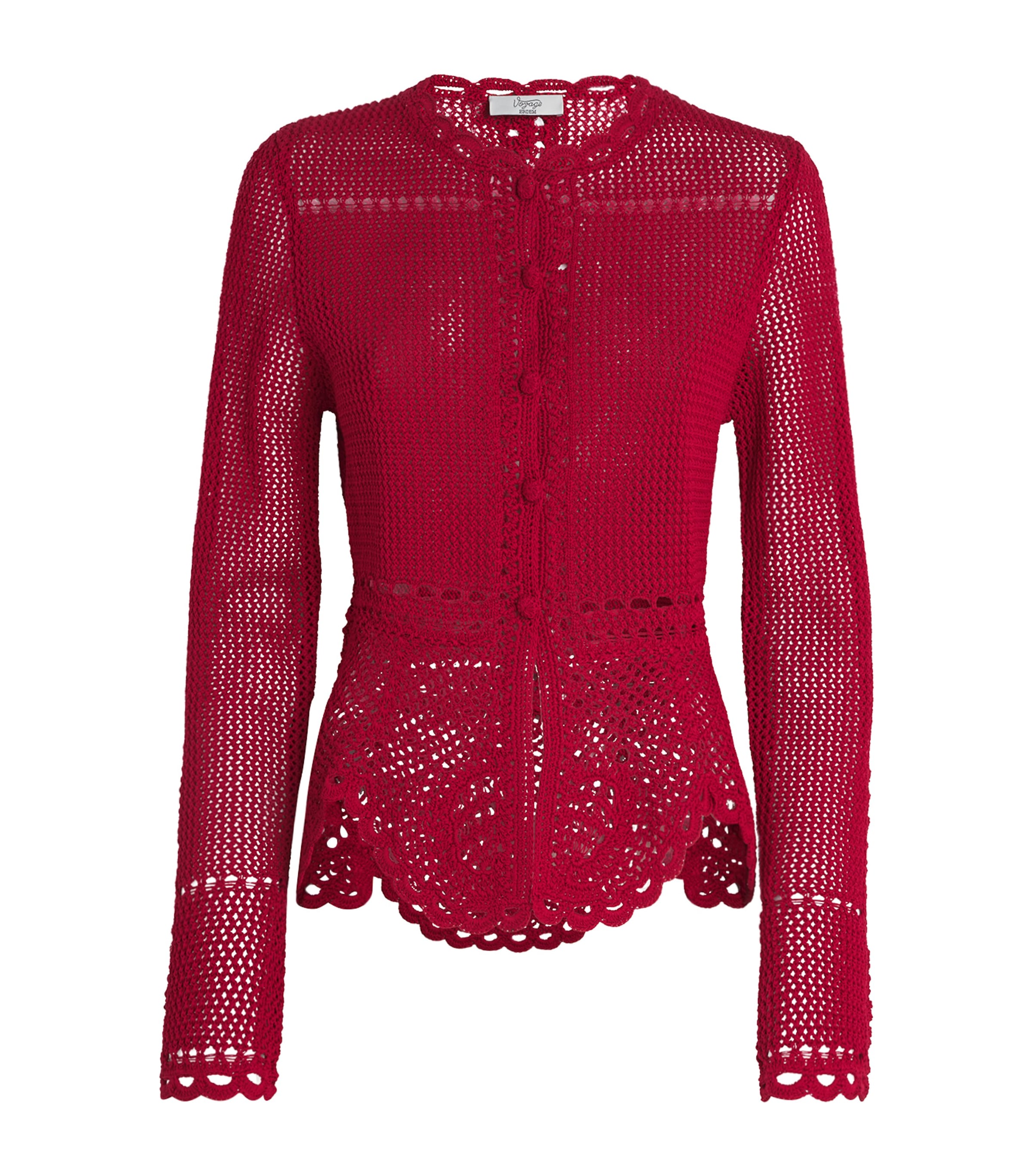 Erdem Womens Cotton Crochet Peplum Cardigan Ruby Red Image 1