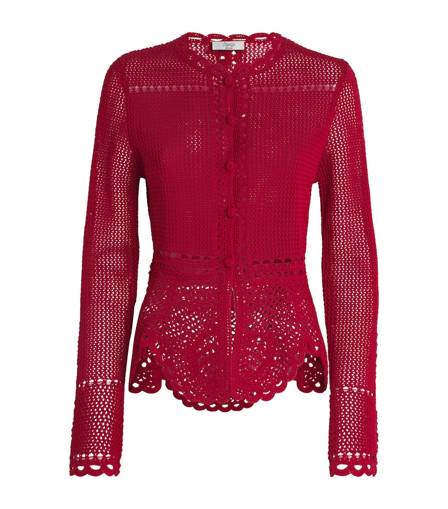 Erdem Womens Cotton Crochet Peplum Cardigan Ruby Red Image 1