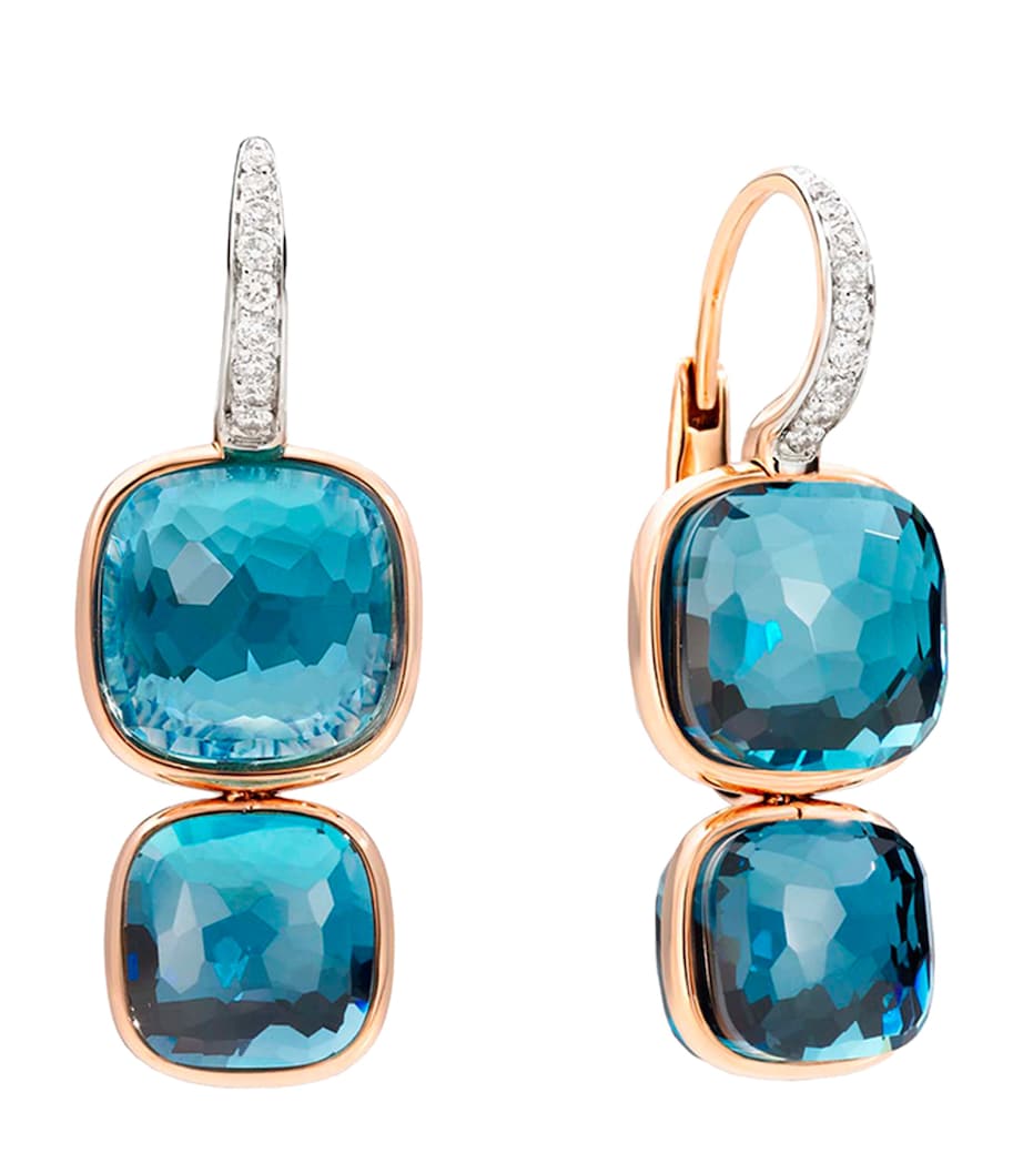 Rose Gold, Blue Topaz and Diamond Nudo Earrings DB0TL Image 1