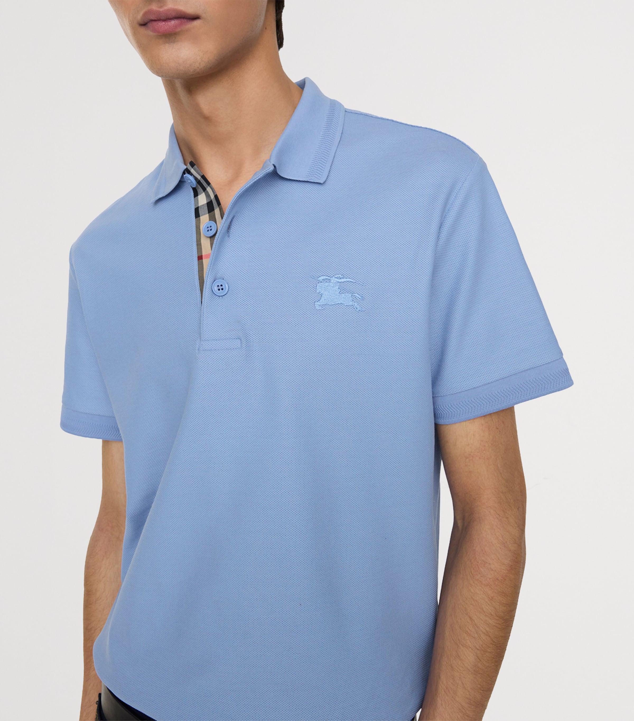Burberry Mens Cotton Polo Shirt Cornflower Blue Image 3