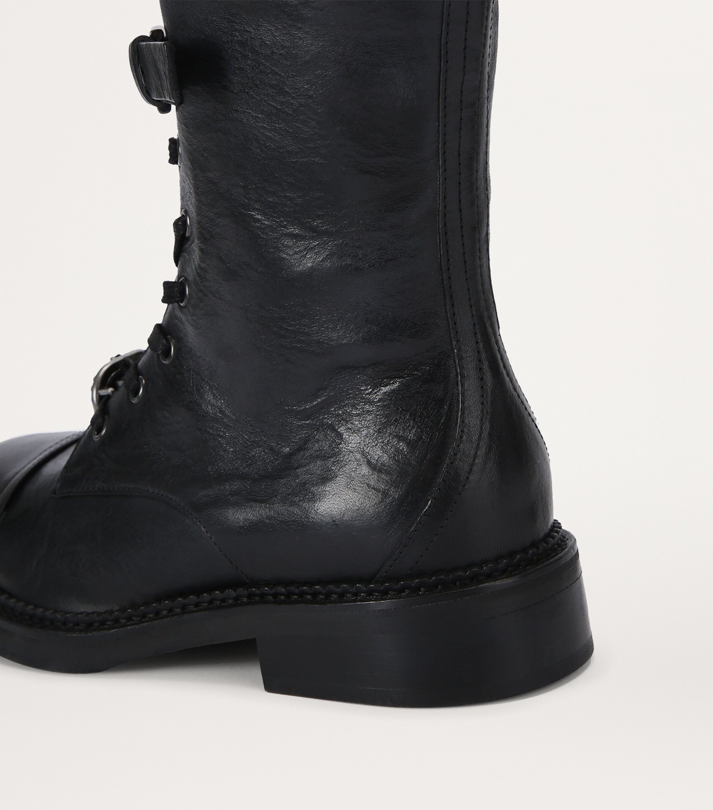 Leather Monument Strap Knee-High Boots BLACK Image 3