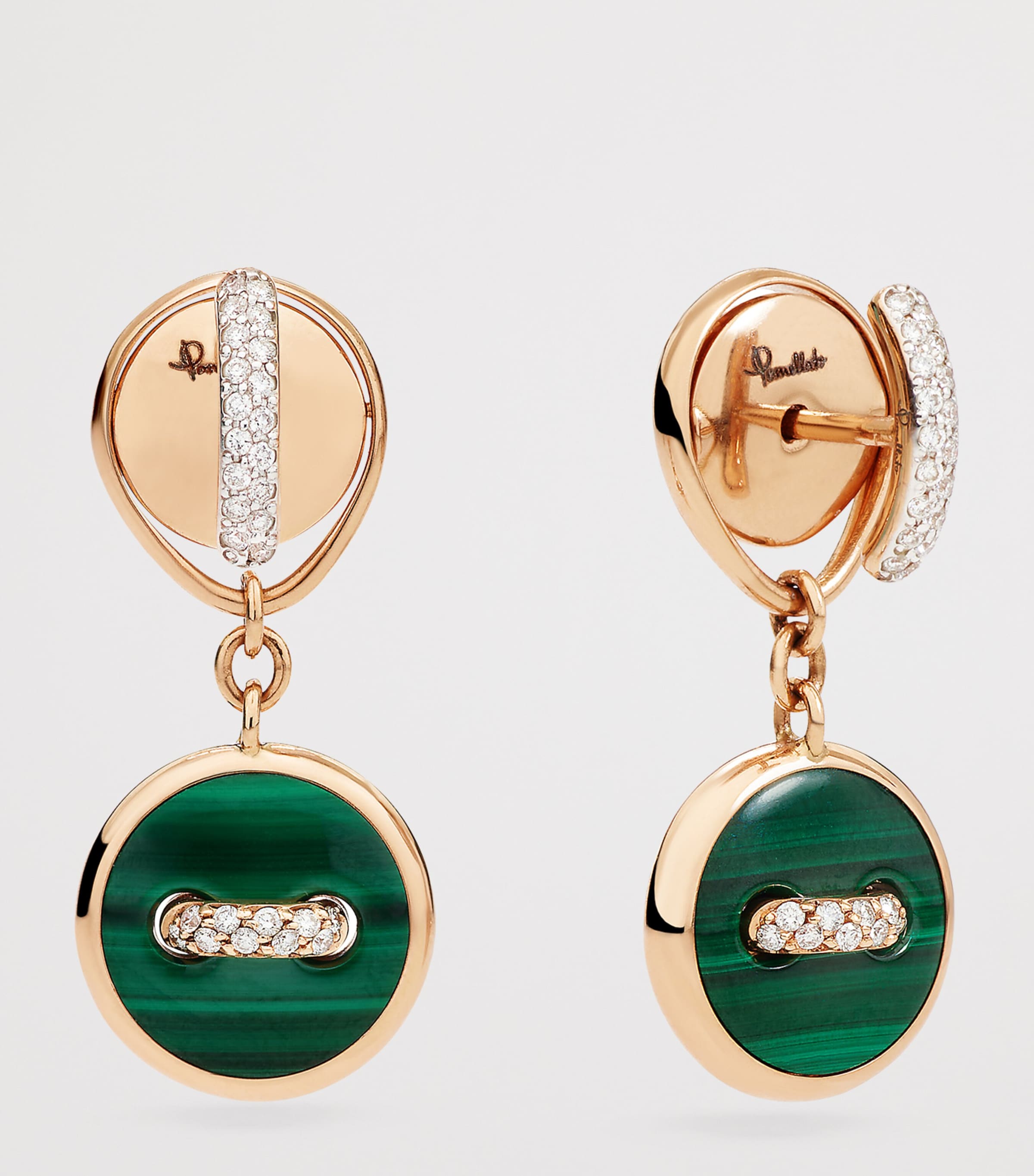 Rose Gold, Diamond, Malachite and Mother-of-Pearl Pom Pom Dot Earrings DB0MY Image 3