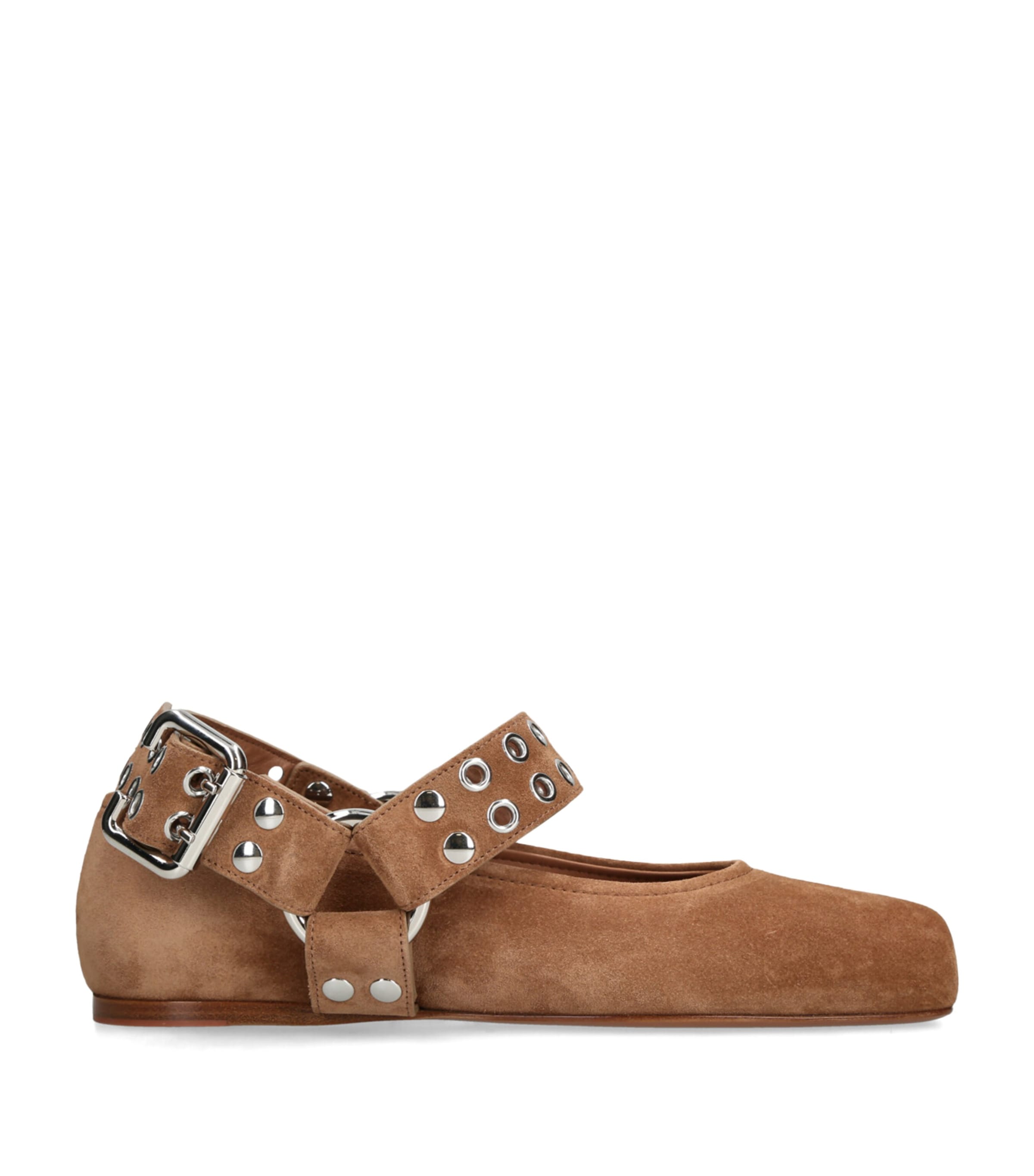 Alaïa Womens Suede Studded Ballet Flats Mid Brown Image 1