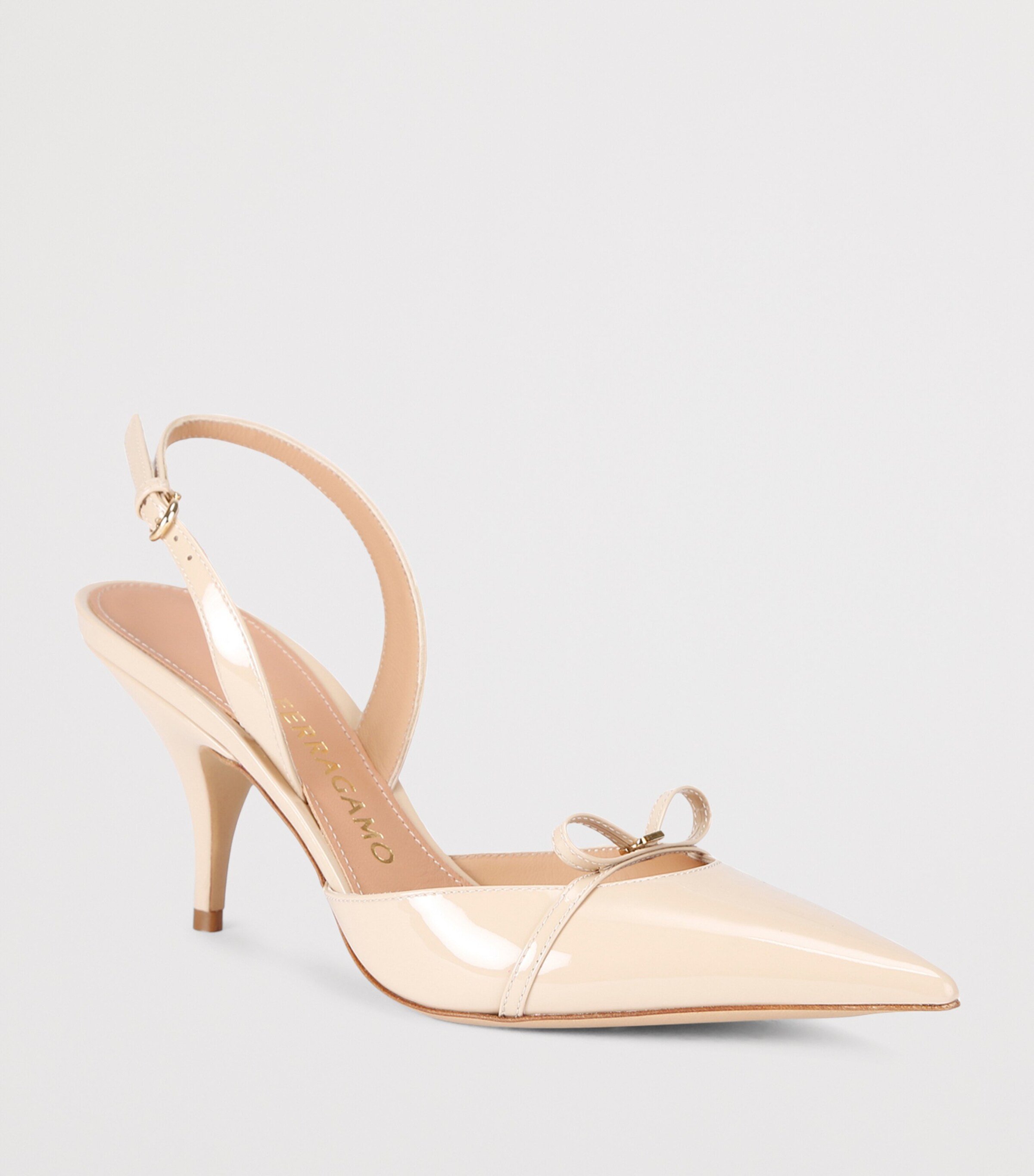 Salvatore Ferragamo Womens Leather Gylla Slingback Heels 70 Beige Image 3