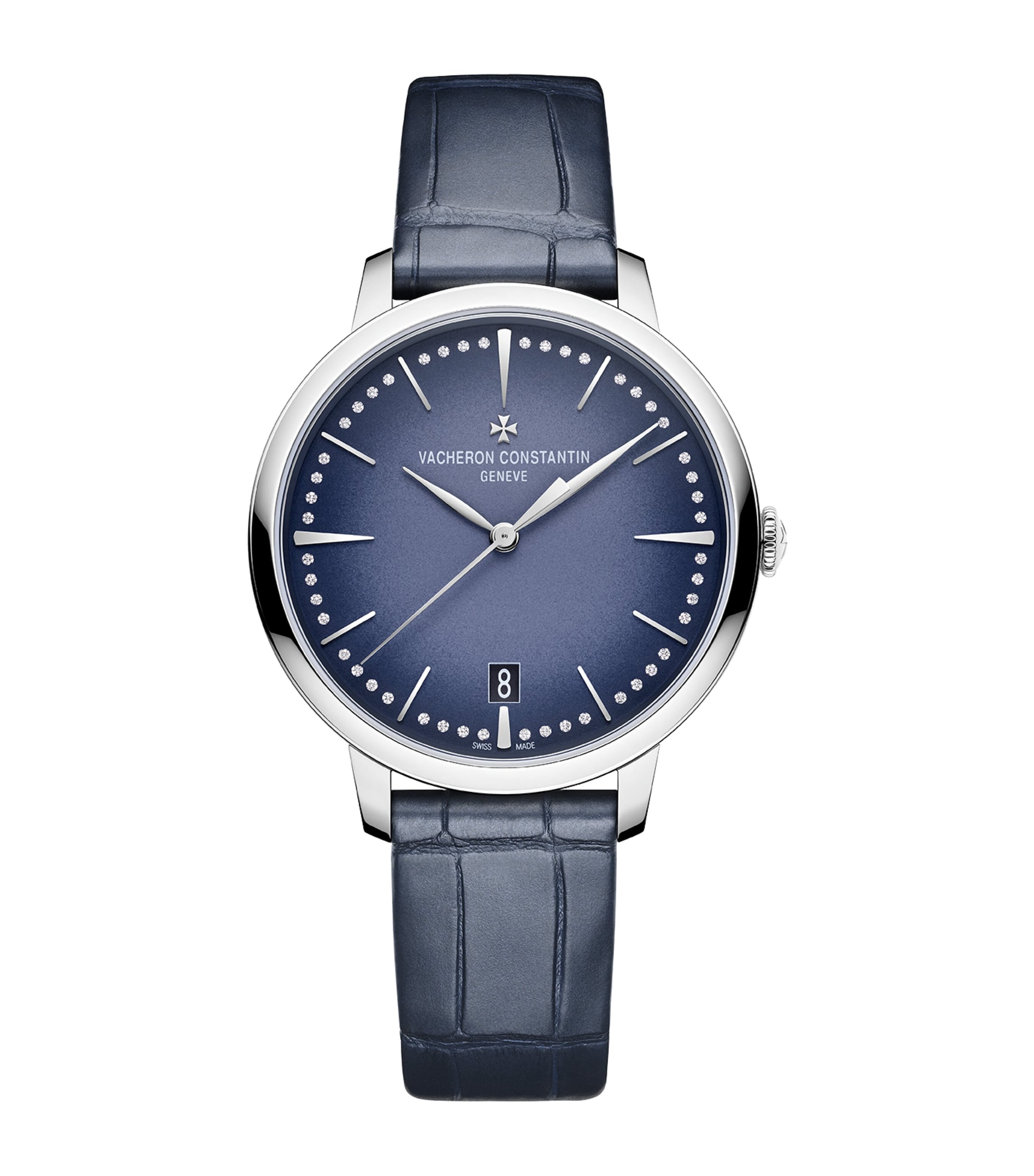 Vacheron Constantin White Gold And Diamond Patrimony Self-winding Watch In Blue
