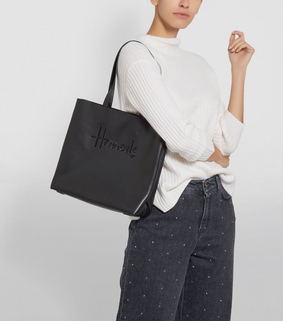 Harrods Medium Leather Kensington Tote Bag Blue Image 2