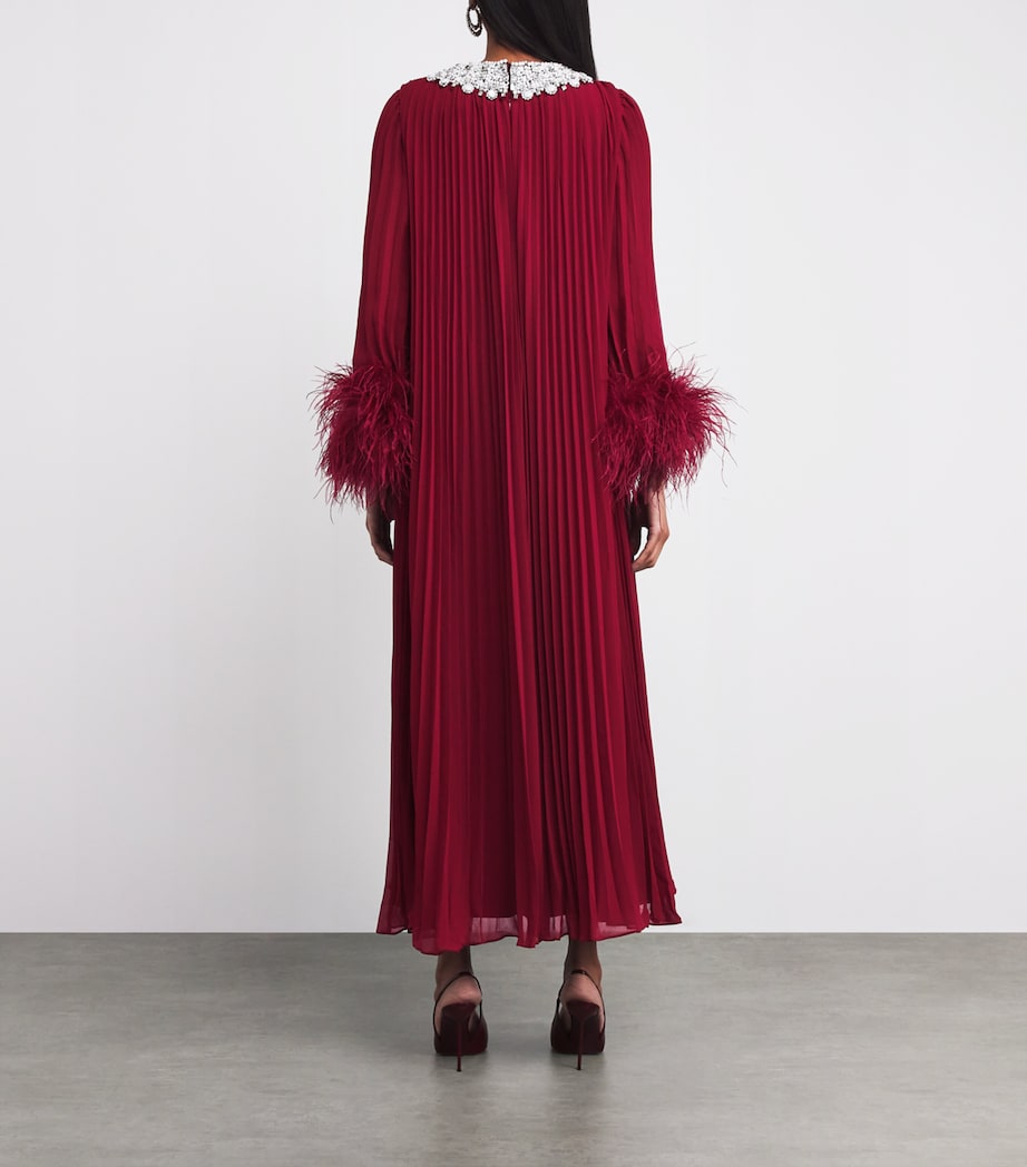 Ostrich Feather-Trim Maxi Dress BURGUNDY Image 3