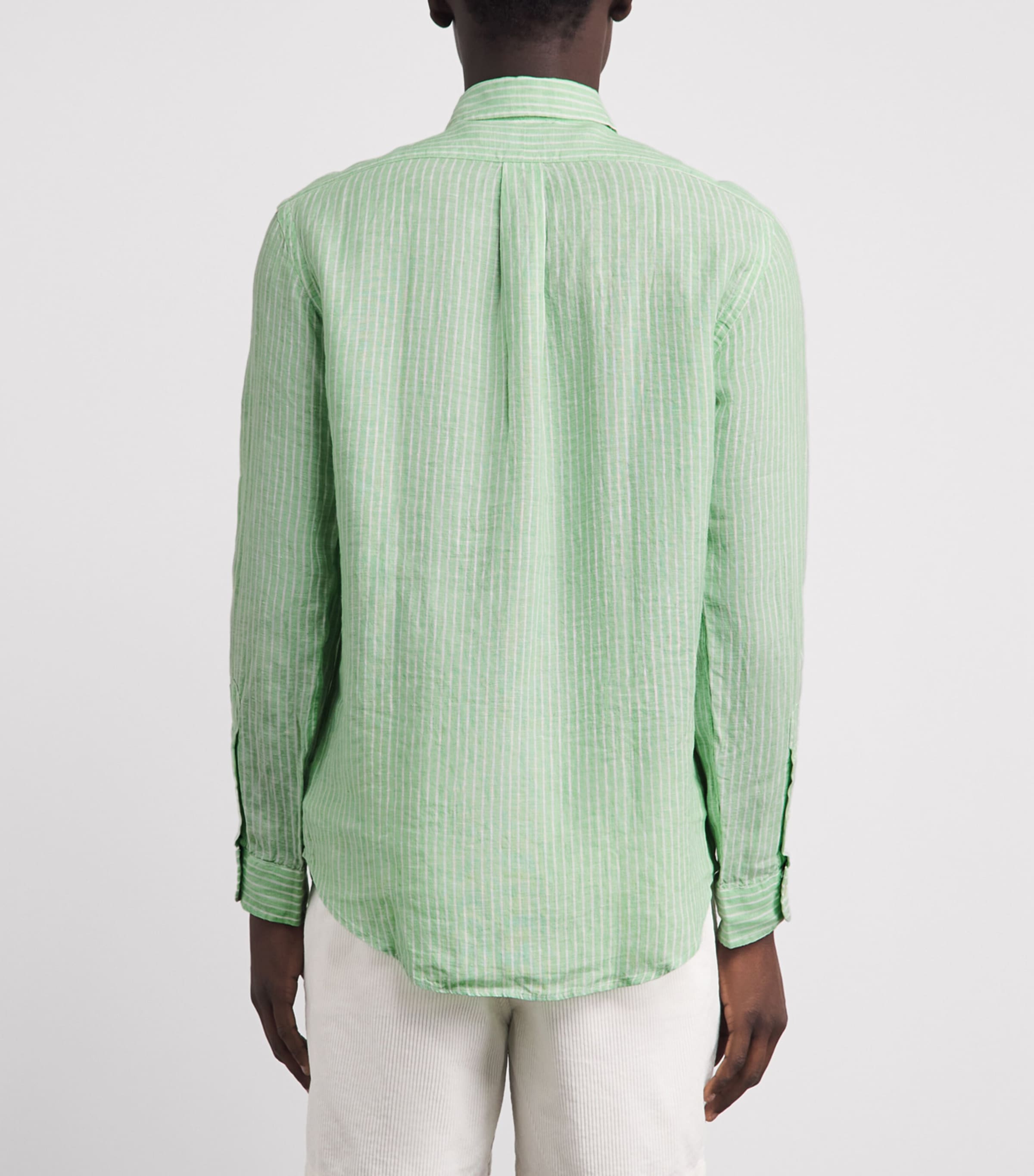 Polo Ralph Lauren Mens Linen Custom-Fit Stripe Shirt Essex Grn Whte Image 5