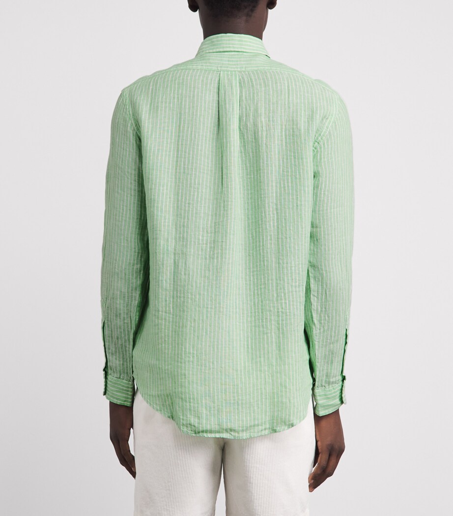 Polo Ralph Lauren Mens Linen Custom-Fit Stripe Shirt Essex Grn Whte Image 5