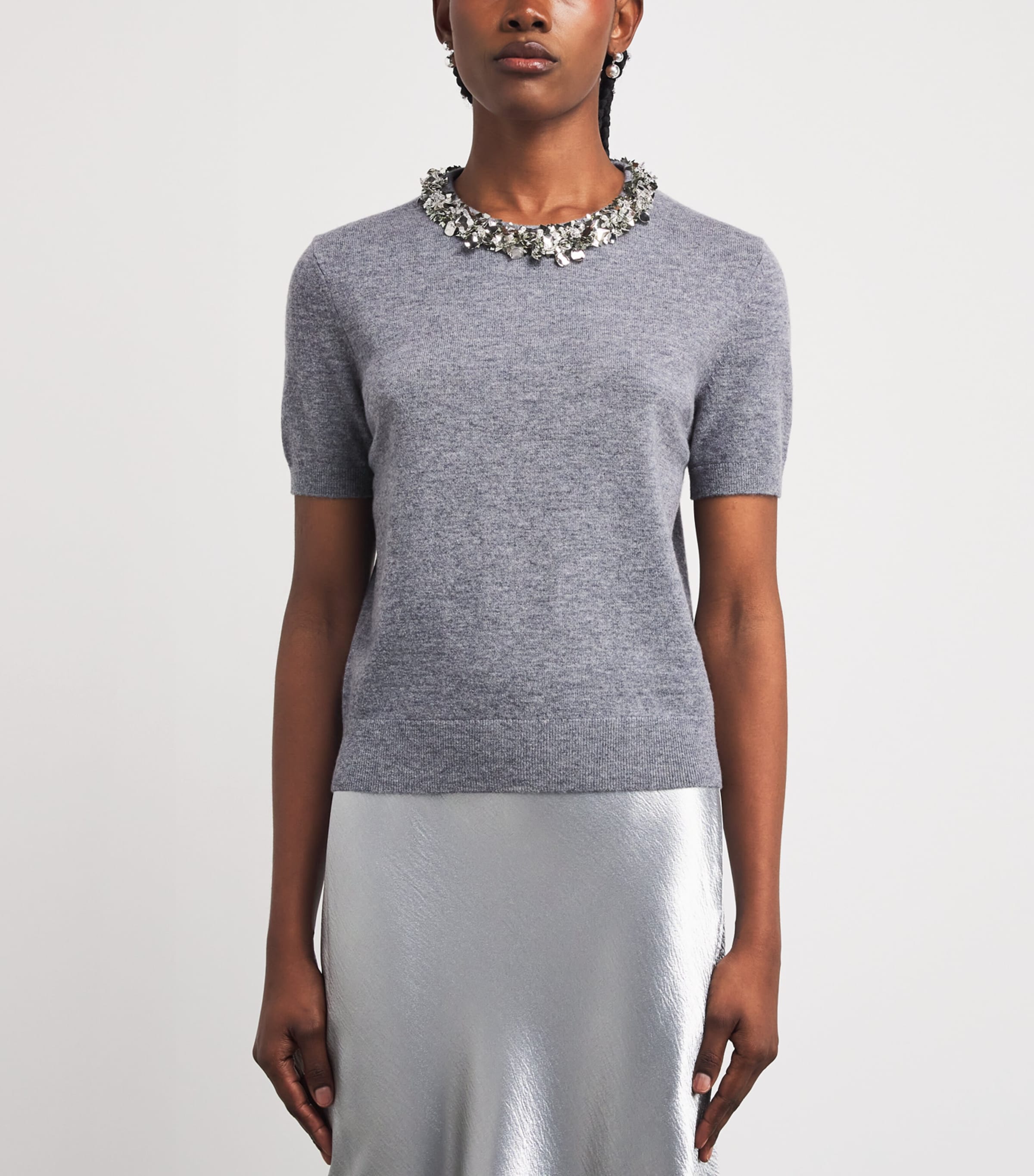 Wool-Cashmere Embellished Sweater 023 GRAY MELANGE Image 3
