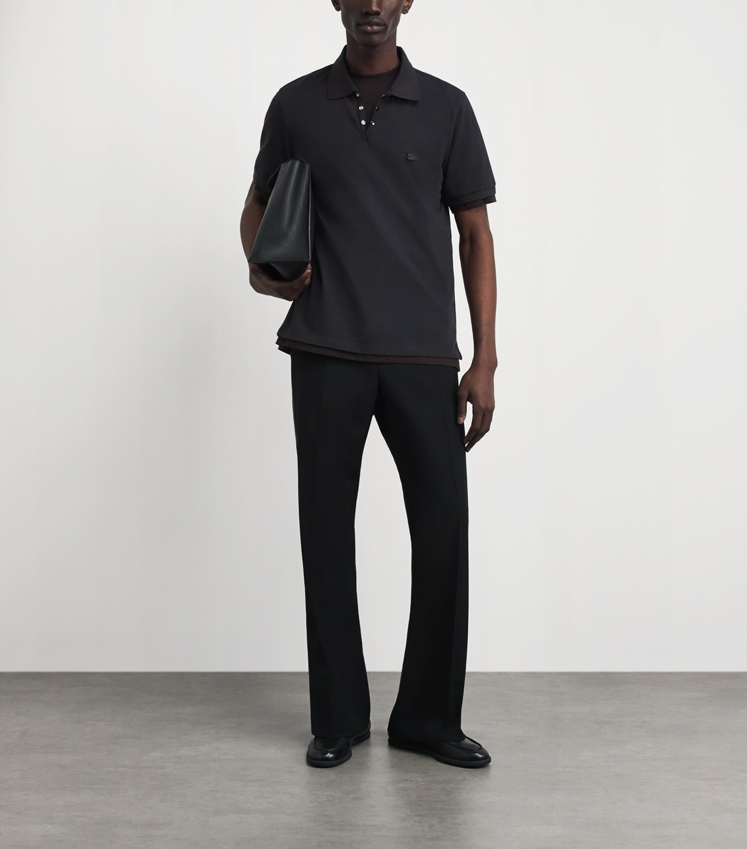 Sandro Paris Mens Cotton Logo Polo Shirt Black Image 2
