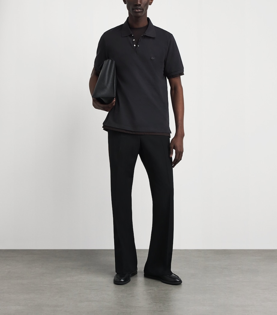 Sandro Paris Mens Cotton Logo Polo Shirt Black Image 2