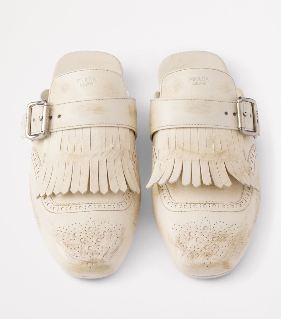 Prada Leather Fringed Shuffle Mules Image 4