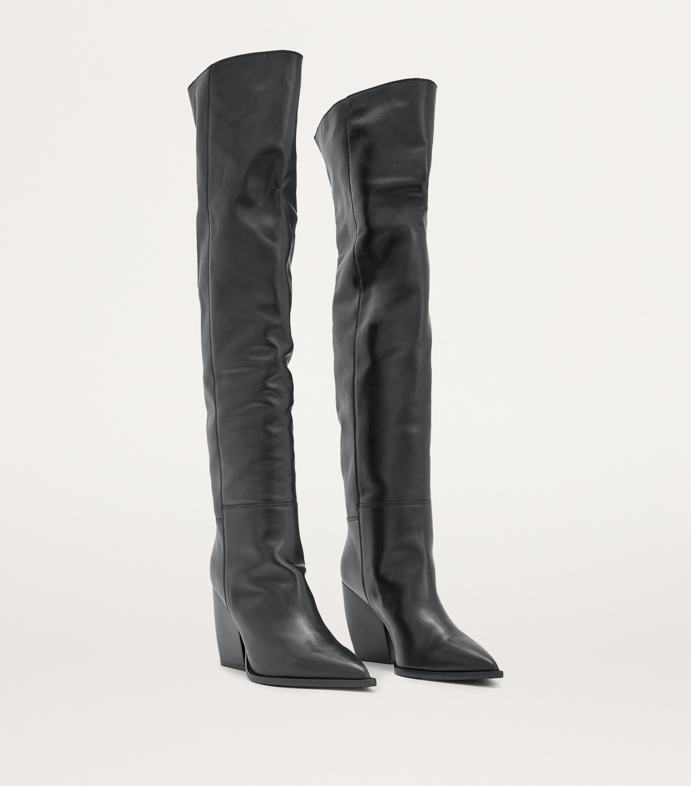 AllSaints Leather Reina Knee-High Boots 90 Black Image 3