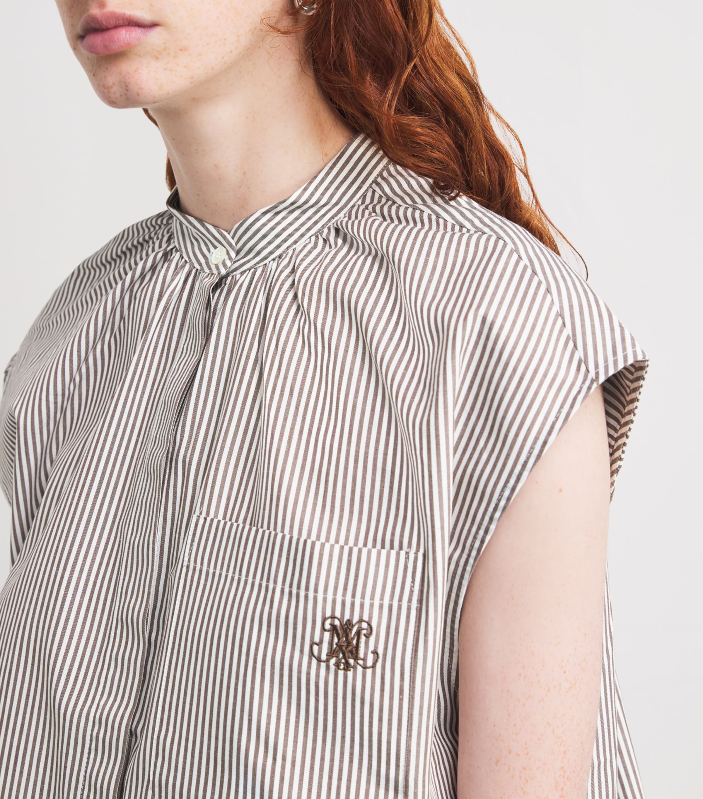 Sleeveless Stripe Embroidered Shirt OPTICAL WHITE Image 6