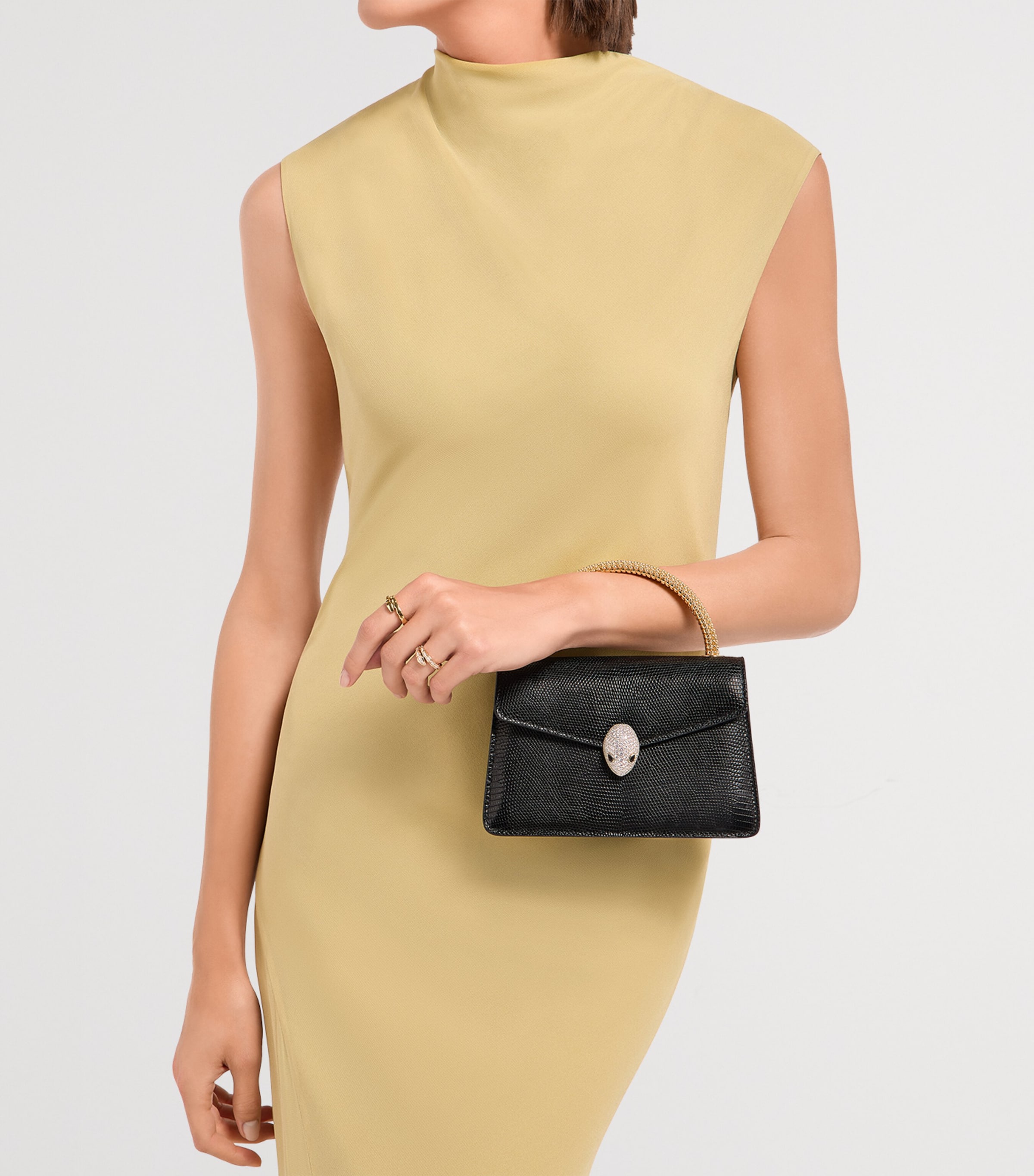 Mini Lizard Leather Serpenti Pallini Top-Handle Bag BLACK Image 5