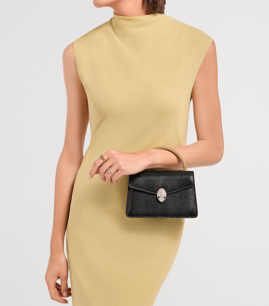 Mini Lizard Leather Serpenti Pallini Top-Handle Bag BLACK Image 5