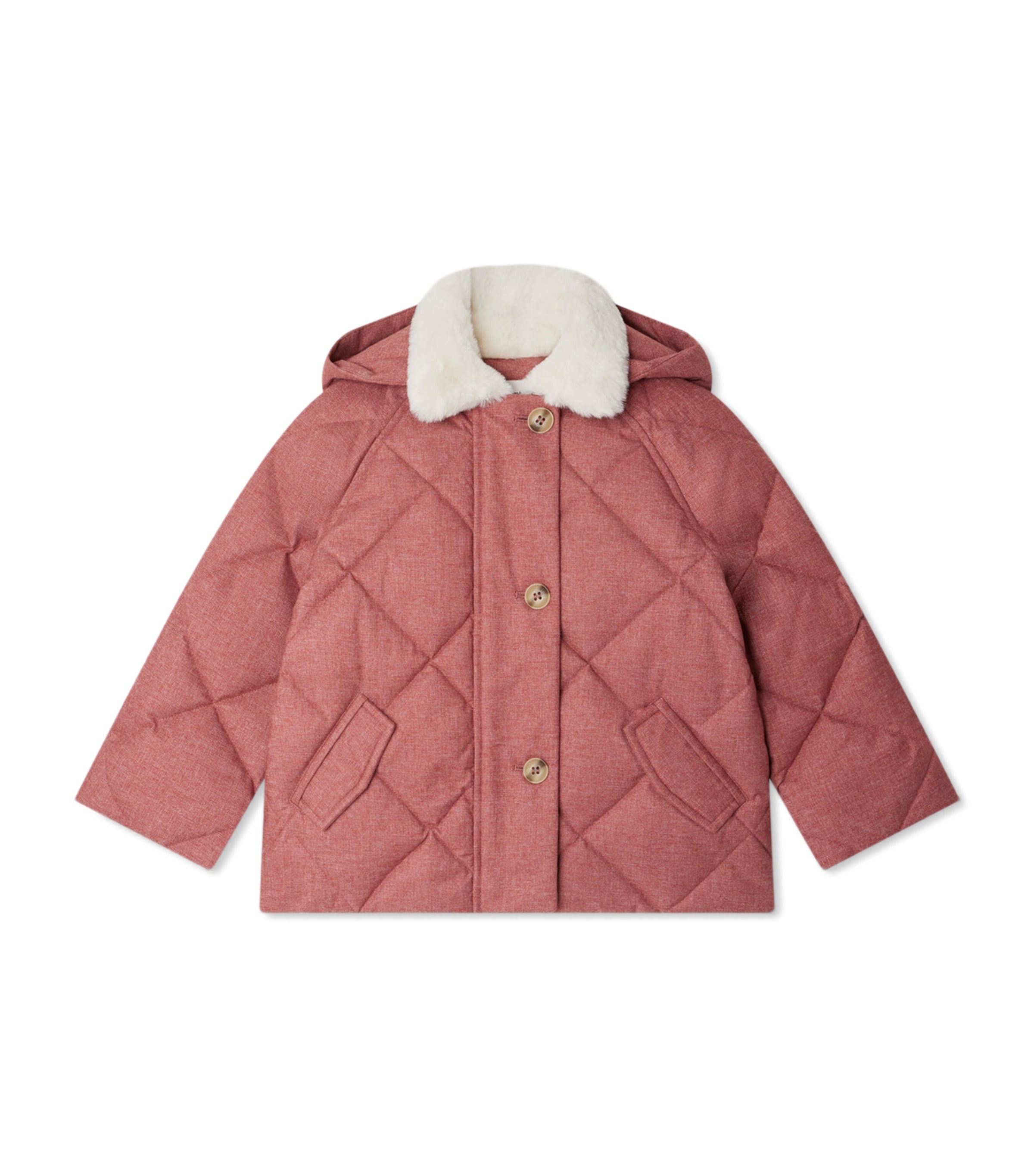 Bonpoint Janice Quilted Faux-fur Collar Coat In Pink