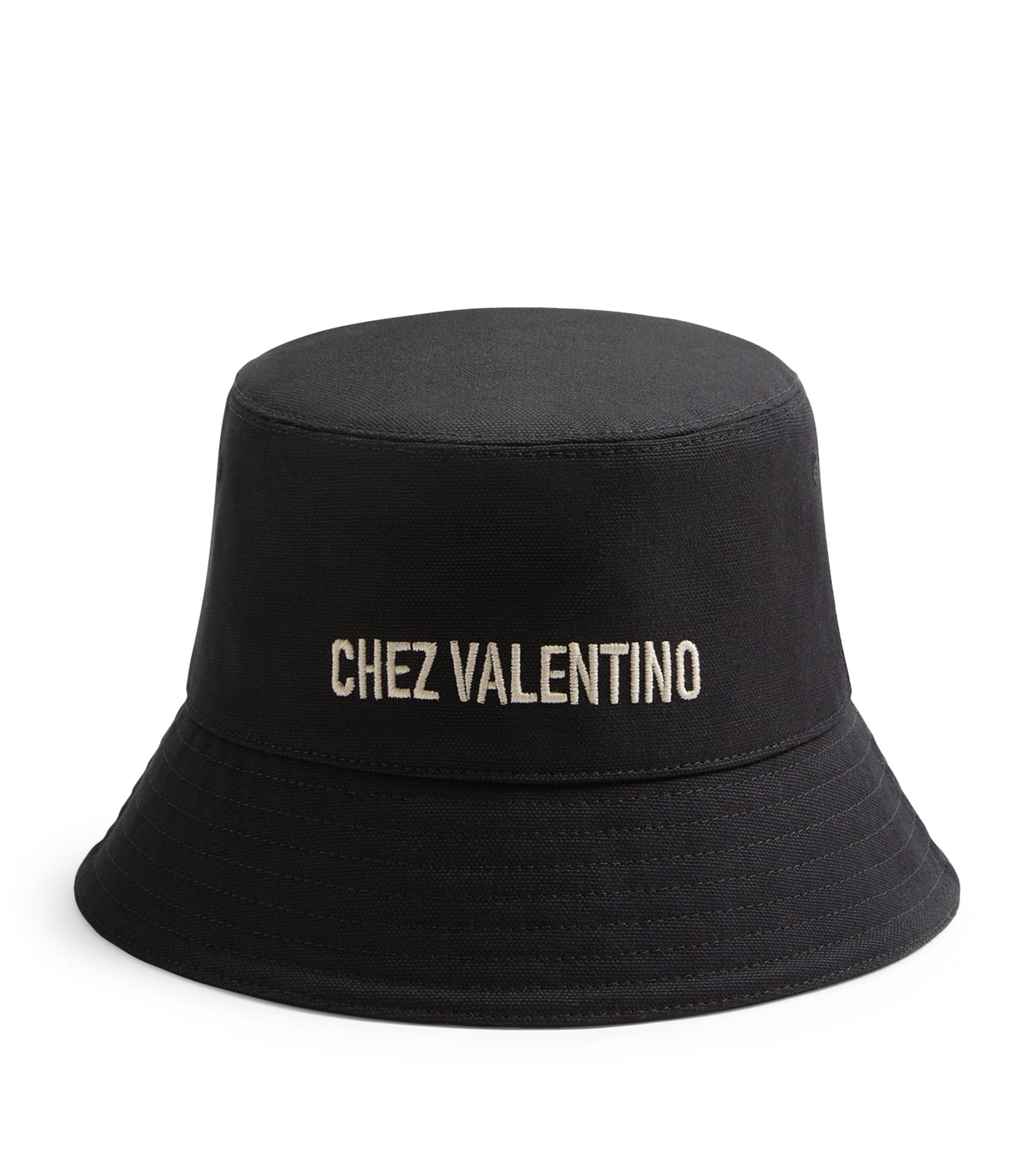 Valentino Garavani Chez Cotton Bucket Hat With Embroidery In Black