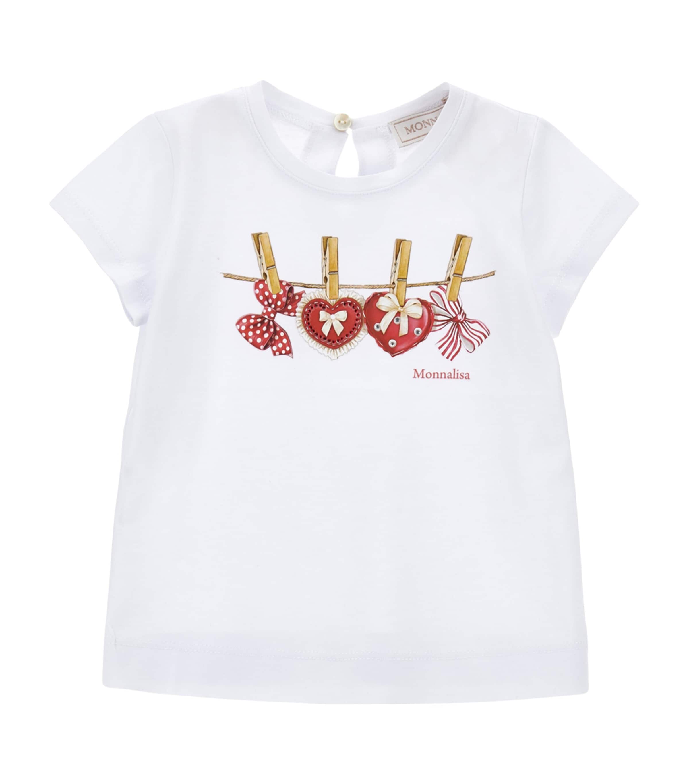 Monnalisa Cotton Heart Print T-shirt In White