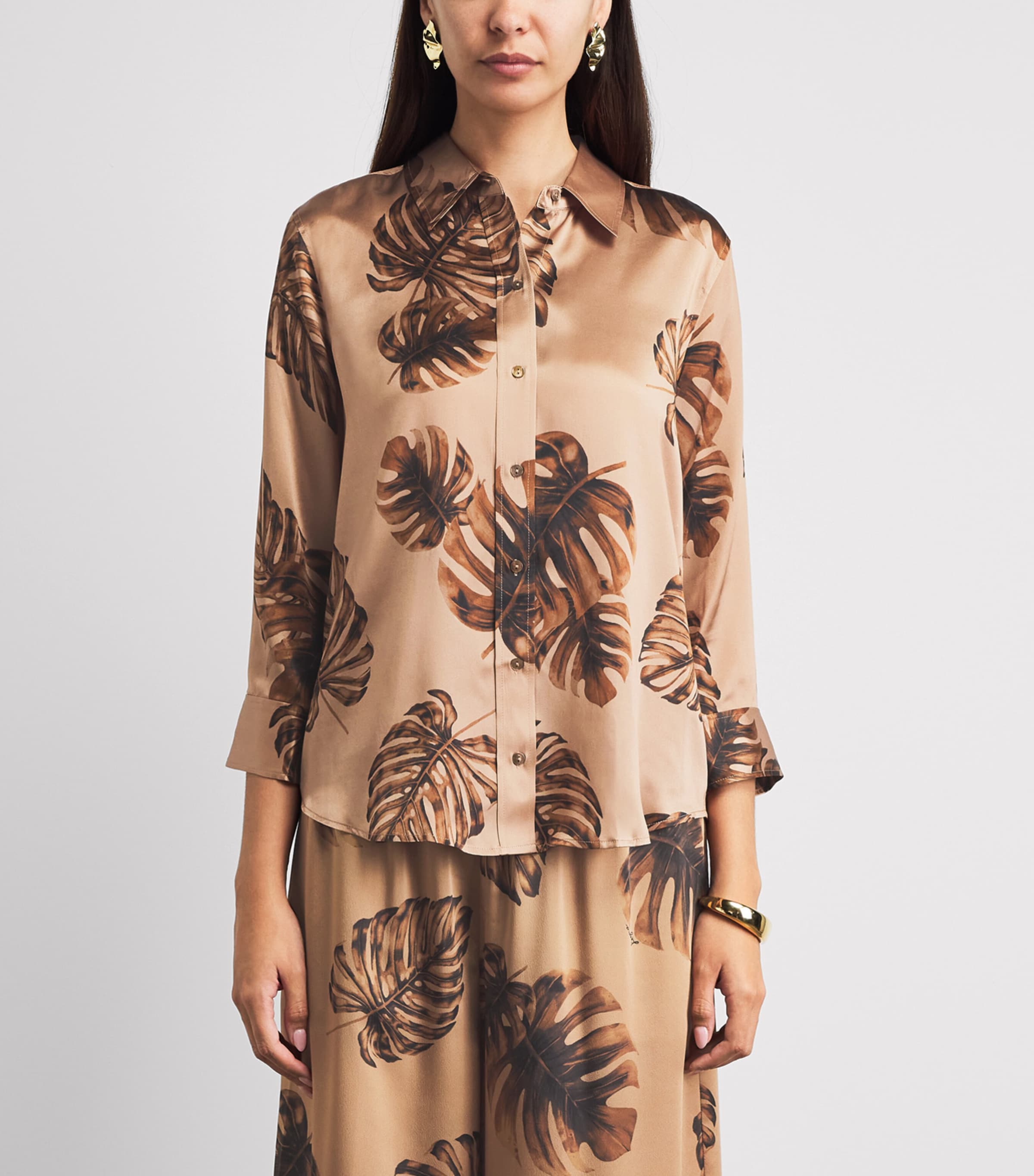 L'Agence Womens Satin Palm Leaf Dani Blouse Plms Hznt Mlt Lg Plm Image 4