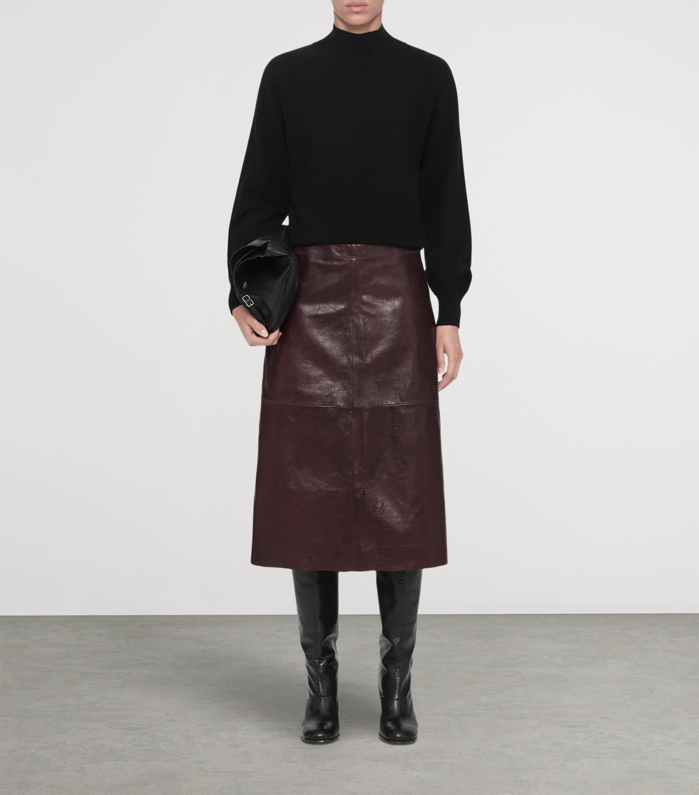 AllSaints Womens Leather Olivia Midi Skirt Oxblood Red Image 5