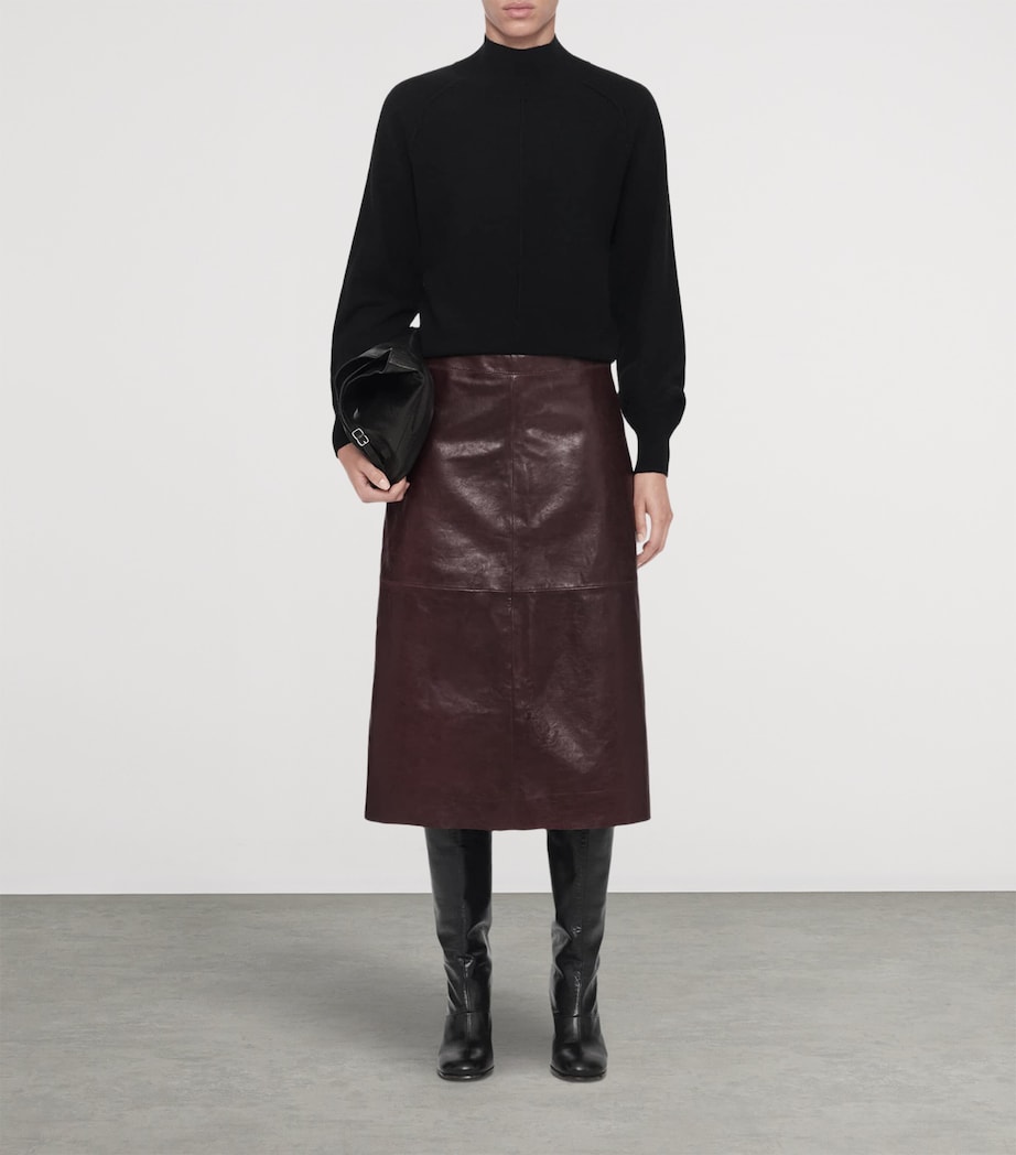 AllSaints Womens Leather Olivia Midi Skirt Oxblood Red Image 5
