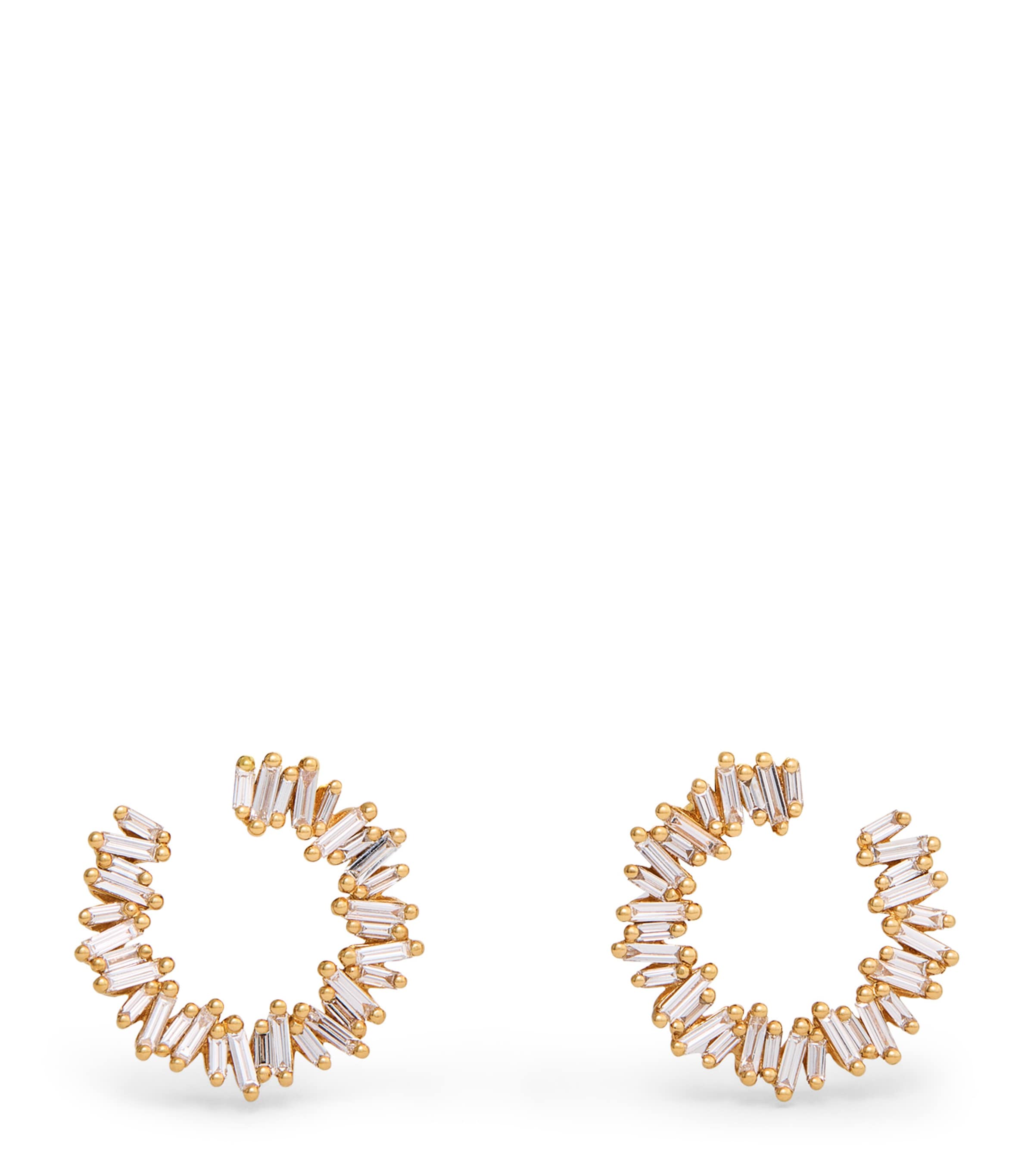 Suzanne Kalan Yellow Gold And Diamond Classic Fireworks Mini Hoops