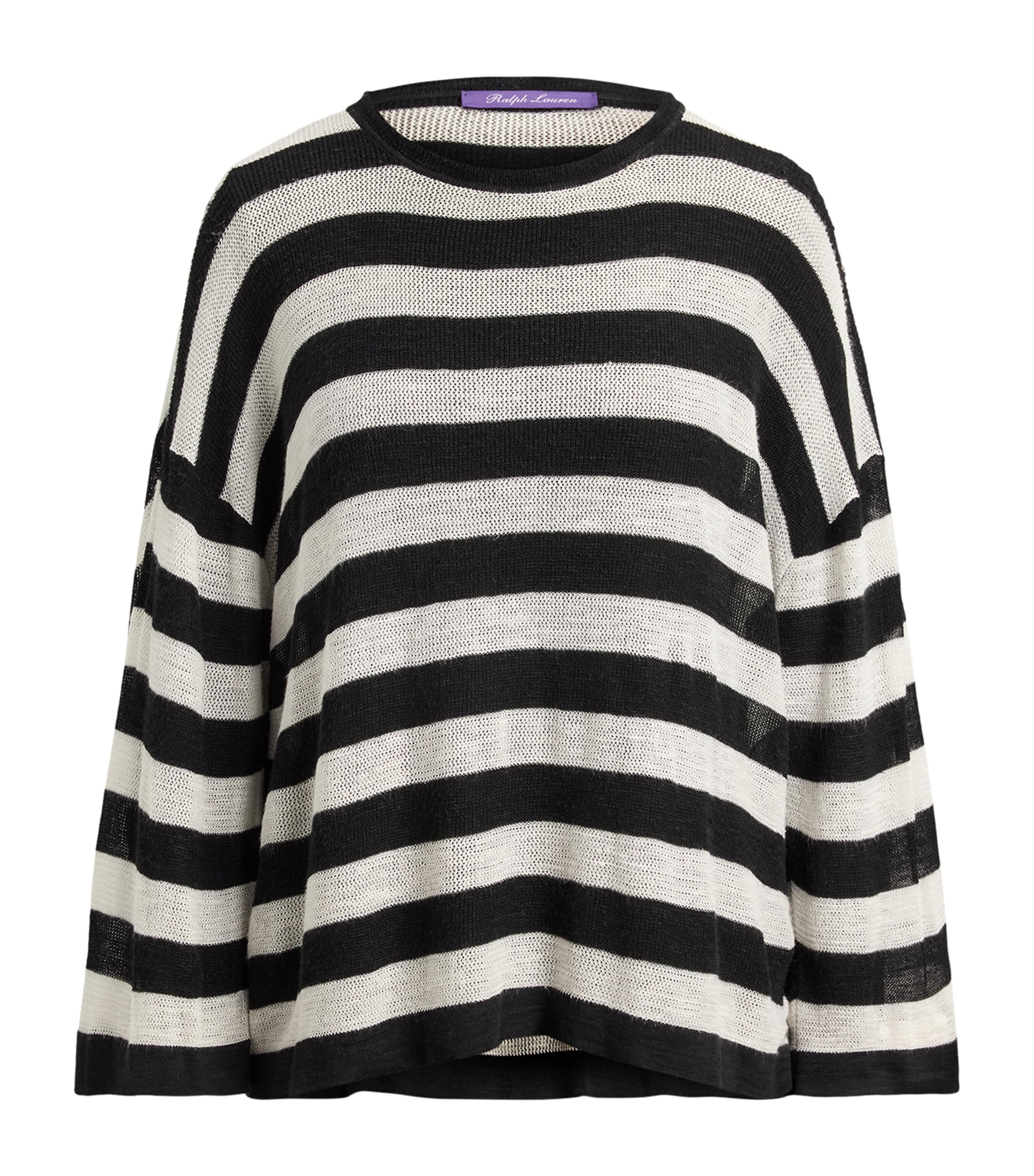 Ralph Lauren Collection Womens Mulberry Silk-Linen Stripe Sweater Black Image 1