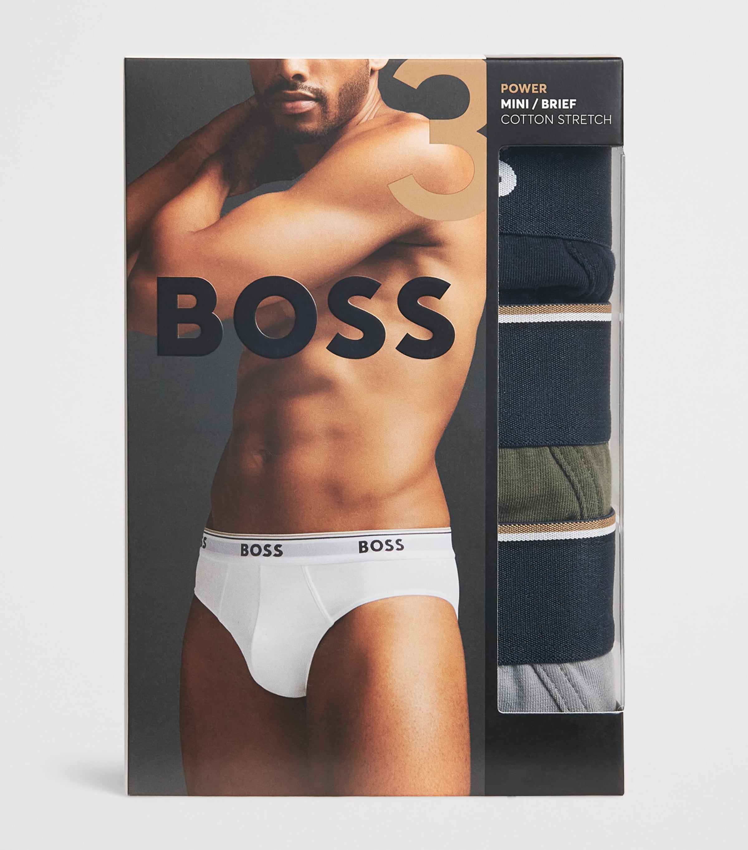 BOSS Mens Stretch-Cotton Power Briefs (Pack of 3) Open Blue Image 4