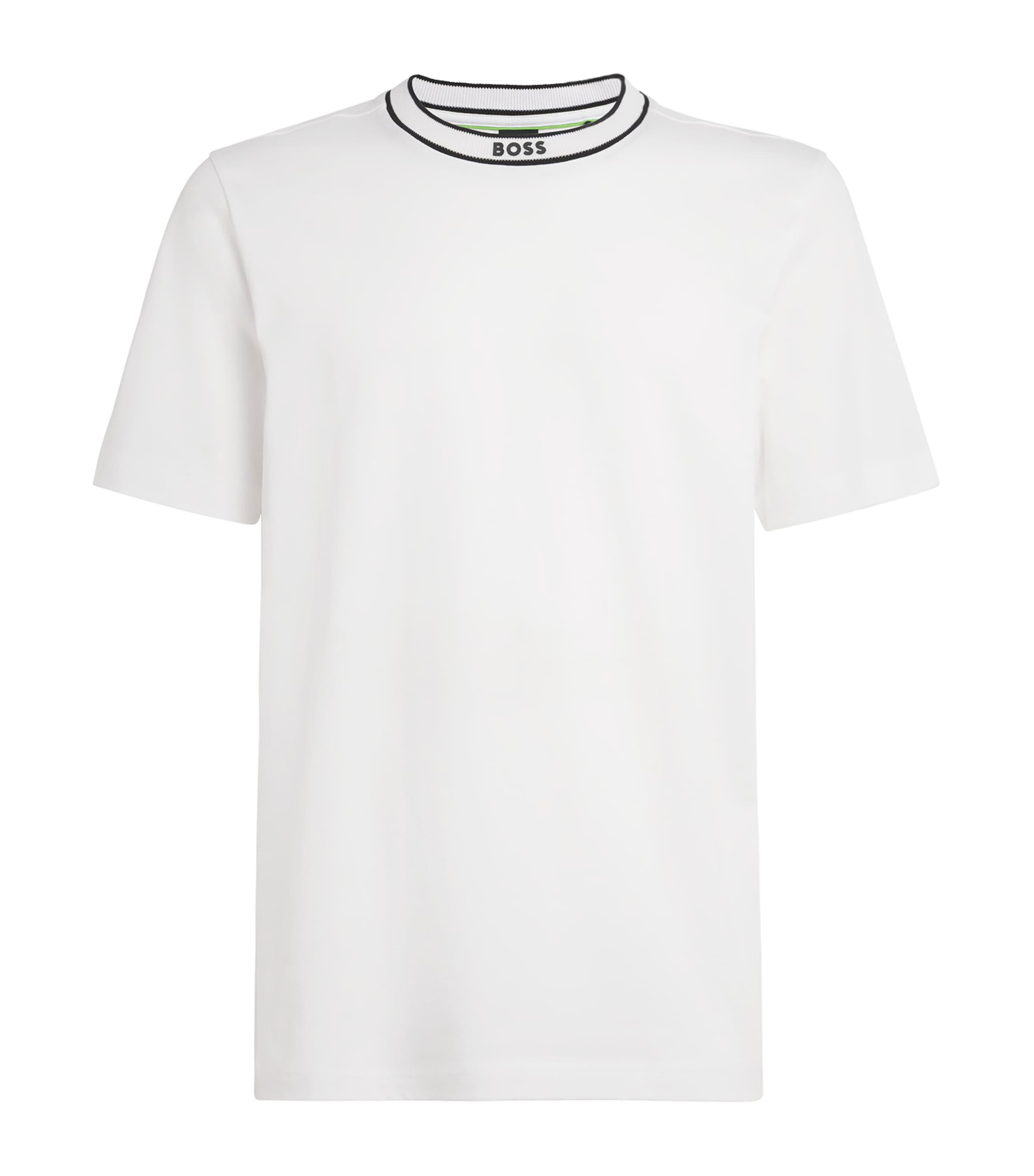 BOSS Mens Cotton Stripe-Detail T-Shirt White Image 1