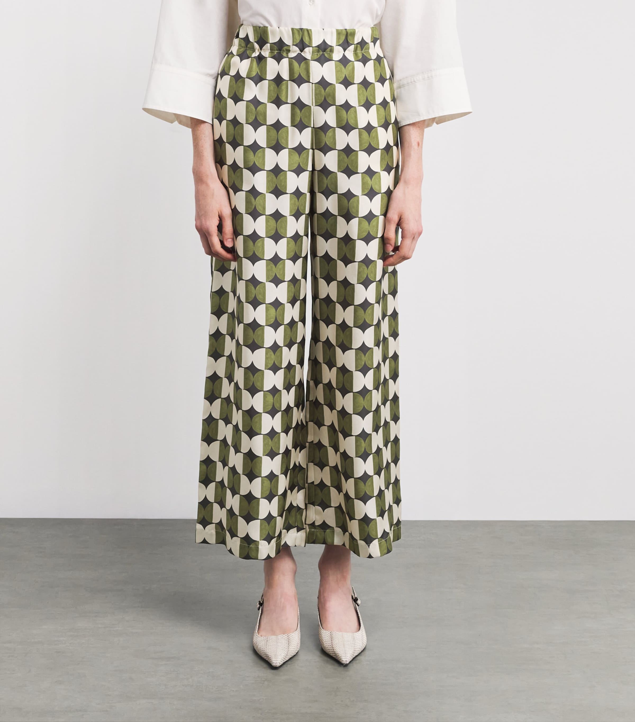 Silk Graphic Print Wide-leg Trousers BLACK Image 3