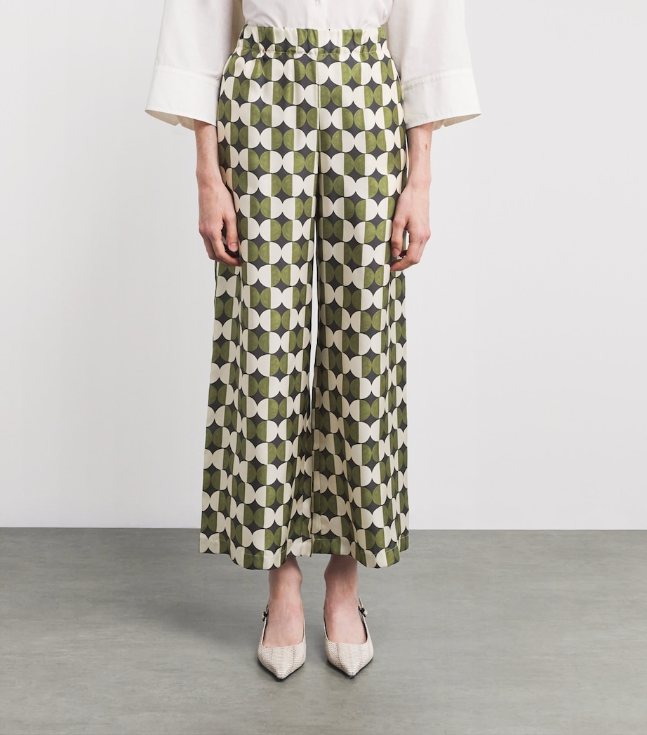 Silk Graphic Print Wide-leg Trousers BLACK Image 3