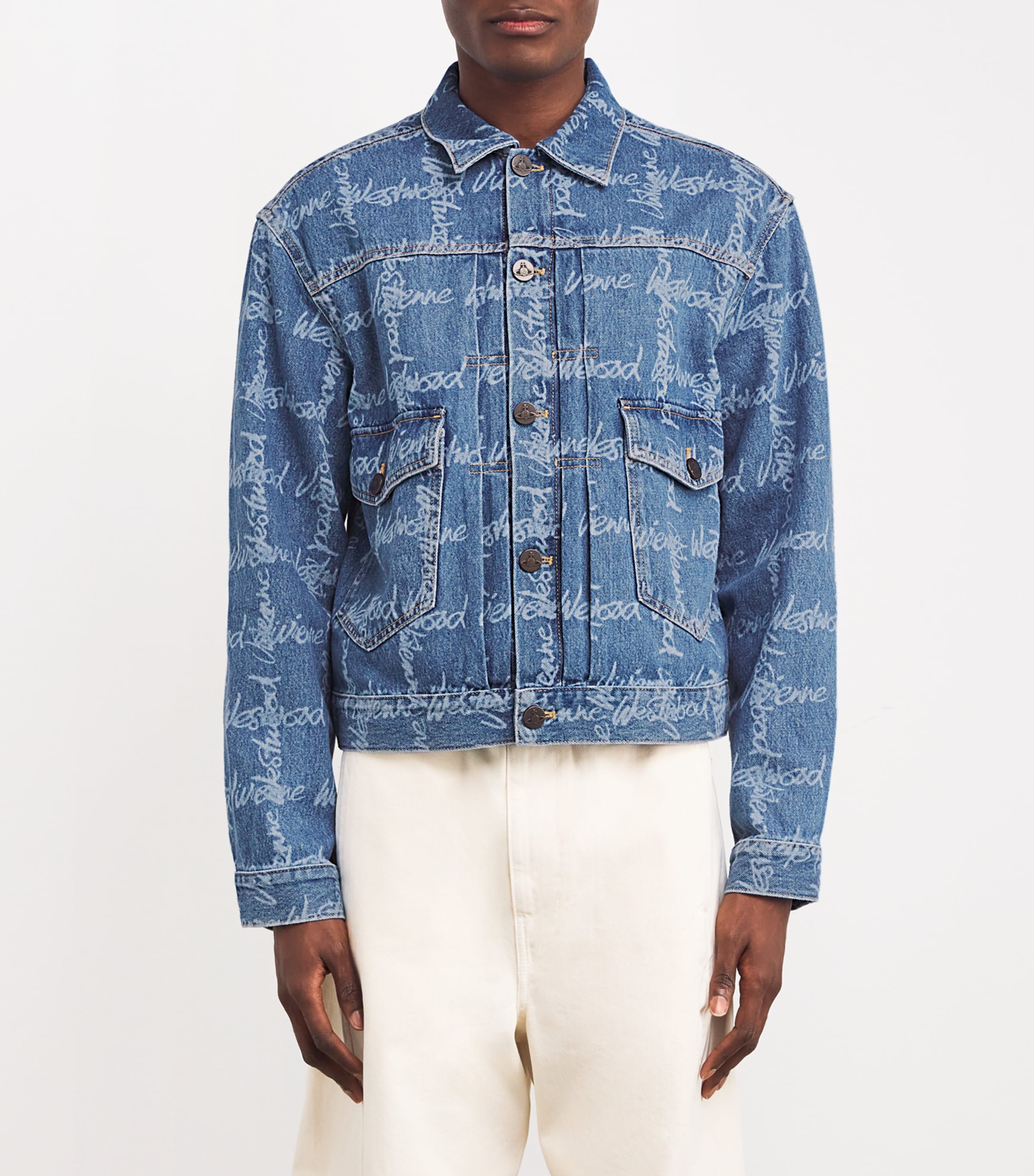 Denim All-Over Script Print Jacket K306-VW GRID/BLUE Image 3