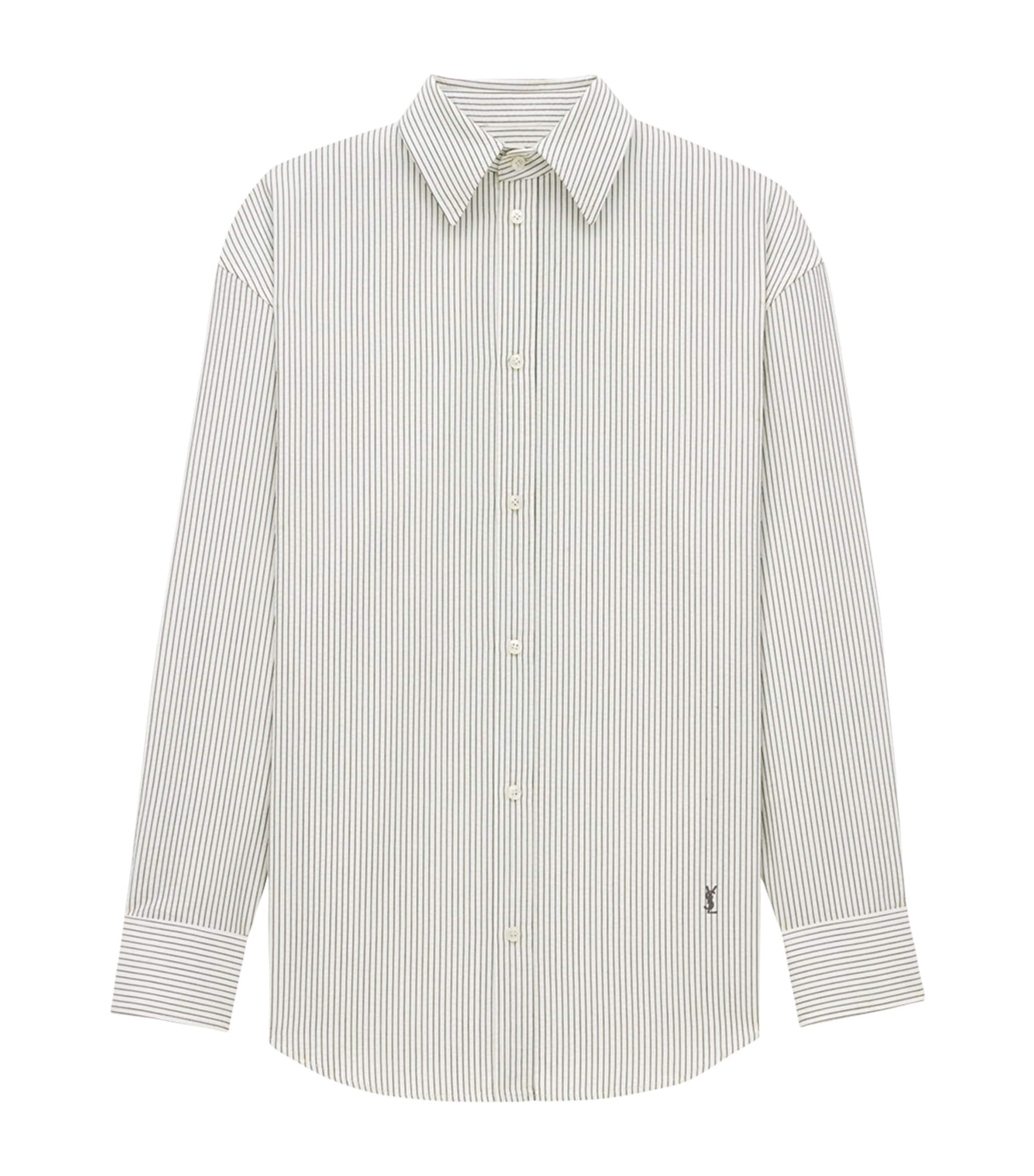 Saint Laurent Striped Cotton Cassandre Shirt In Brown
