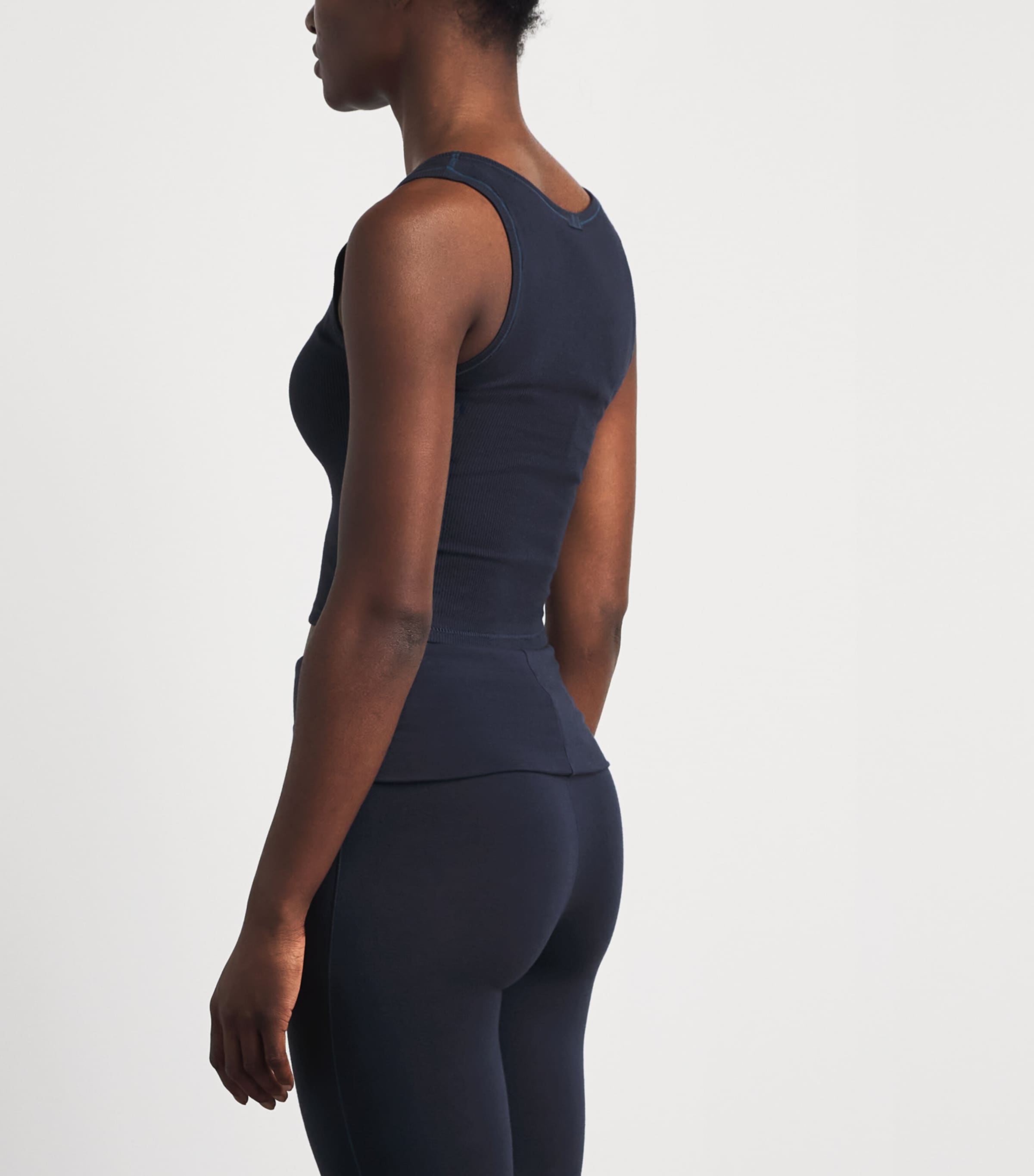 Skims Womens Cotton Ribbed Cropped Tank Top Navy Image 5