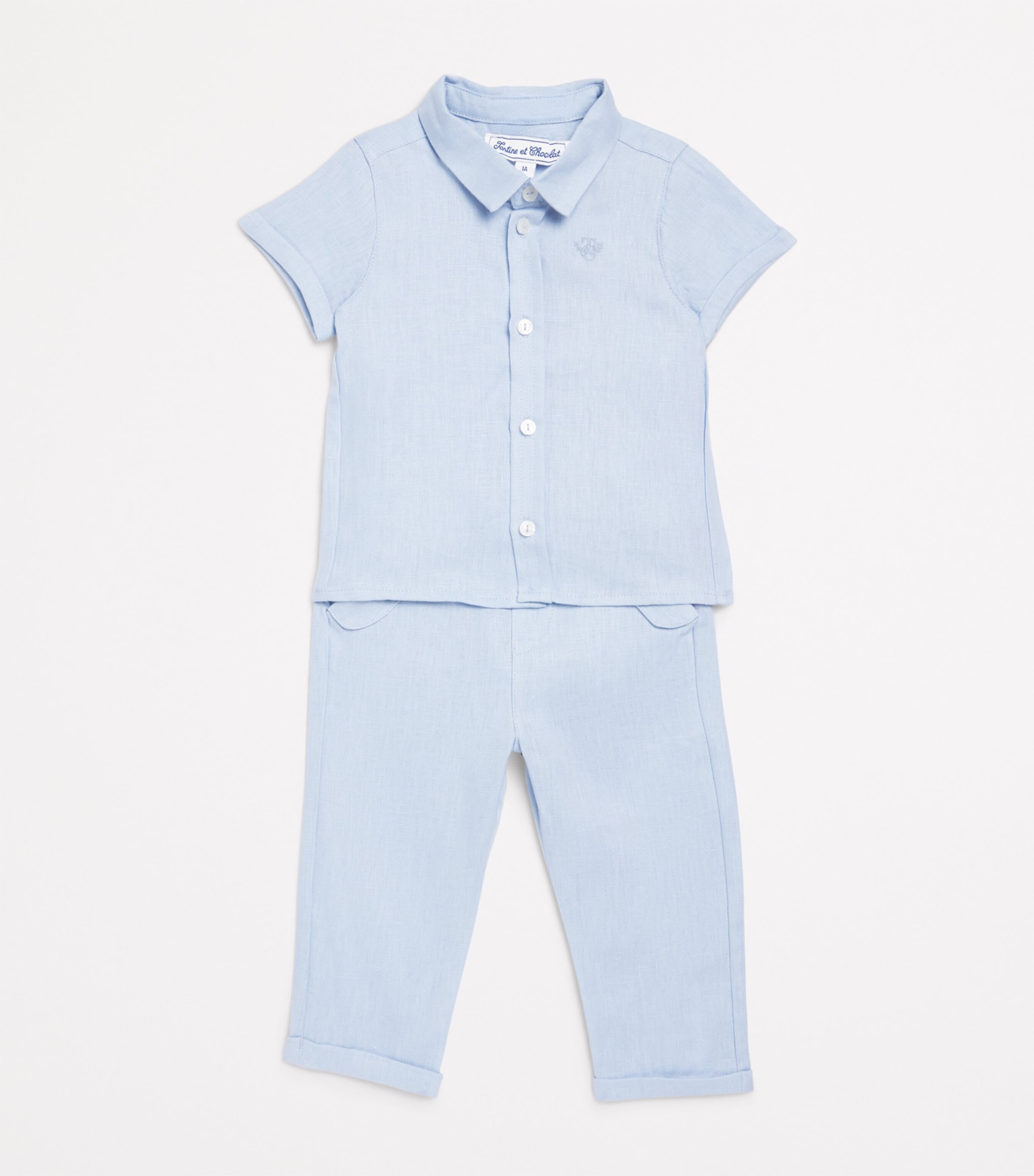 Tartine et Chocolat Linen Monogram Shirt (3 Months-4 Years) Bleu Grisï¿½ Image 3