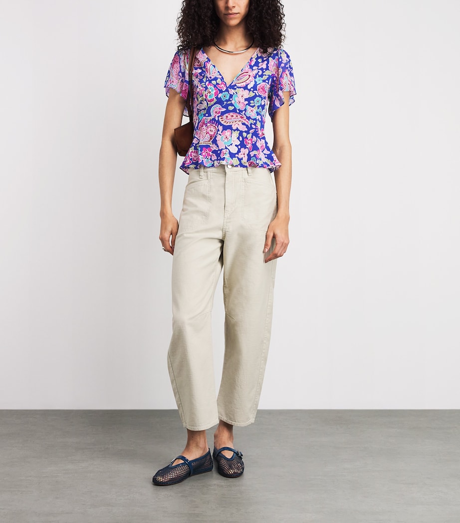 Rixo Womens Silk Floral Lania Blouse Cara Floral Blue Image 2