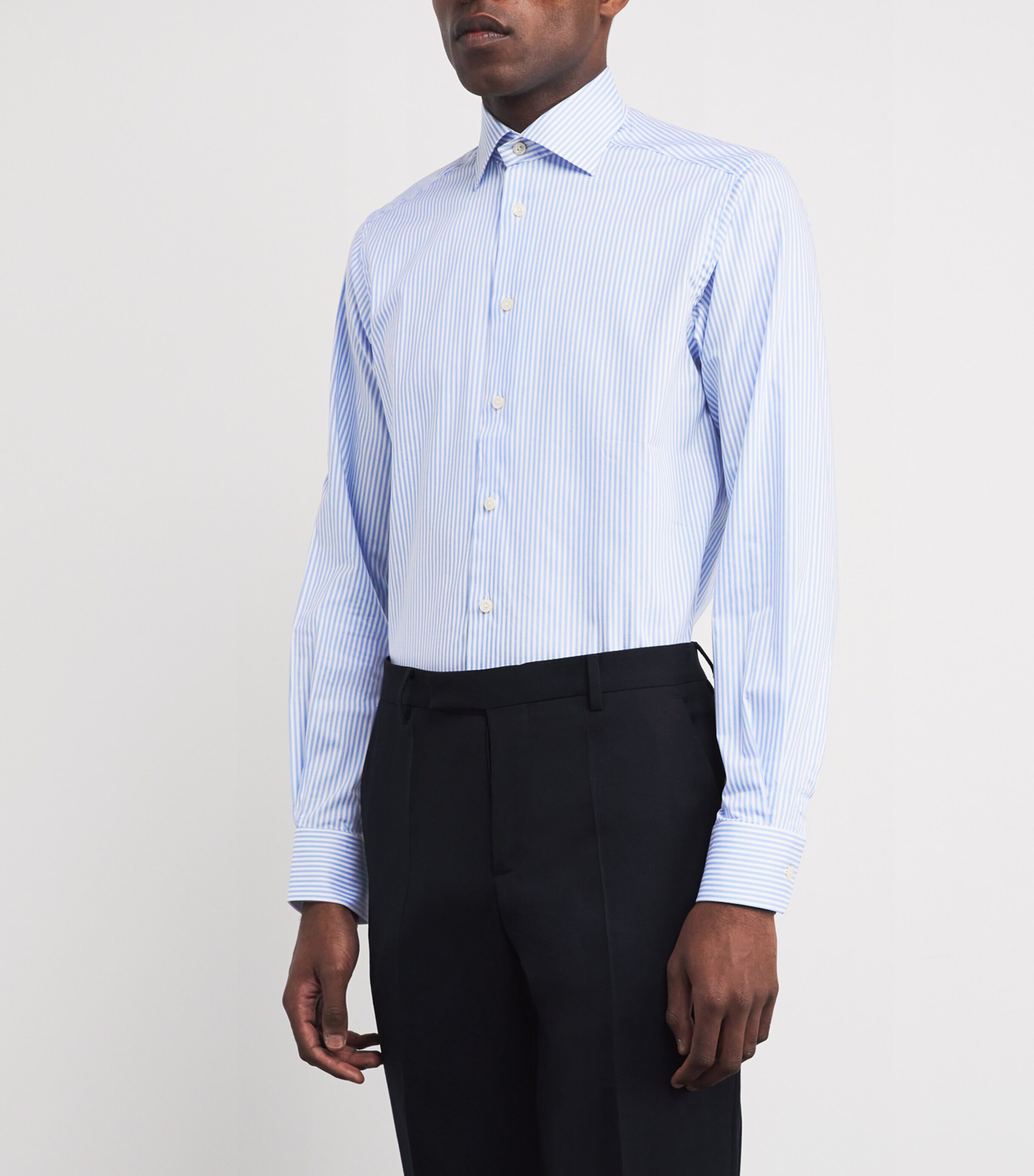 Eton Mens Cotton-Lyocell Stripe Shirt Light Blue Image 3