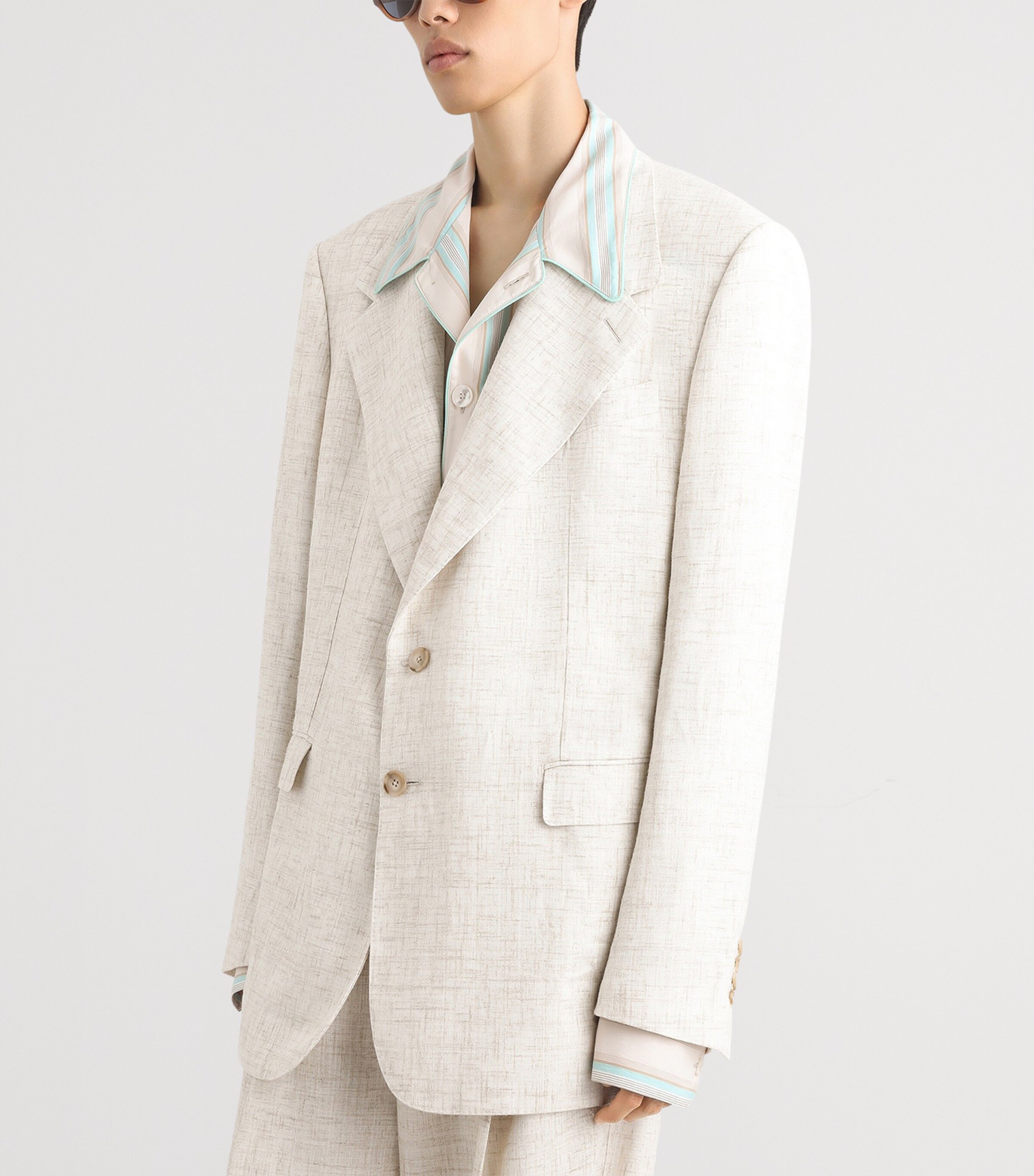 Dolce&Gabbana Mens Linen-Wool Tweed Blazer White Beige Ha Image 6