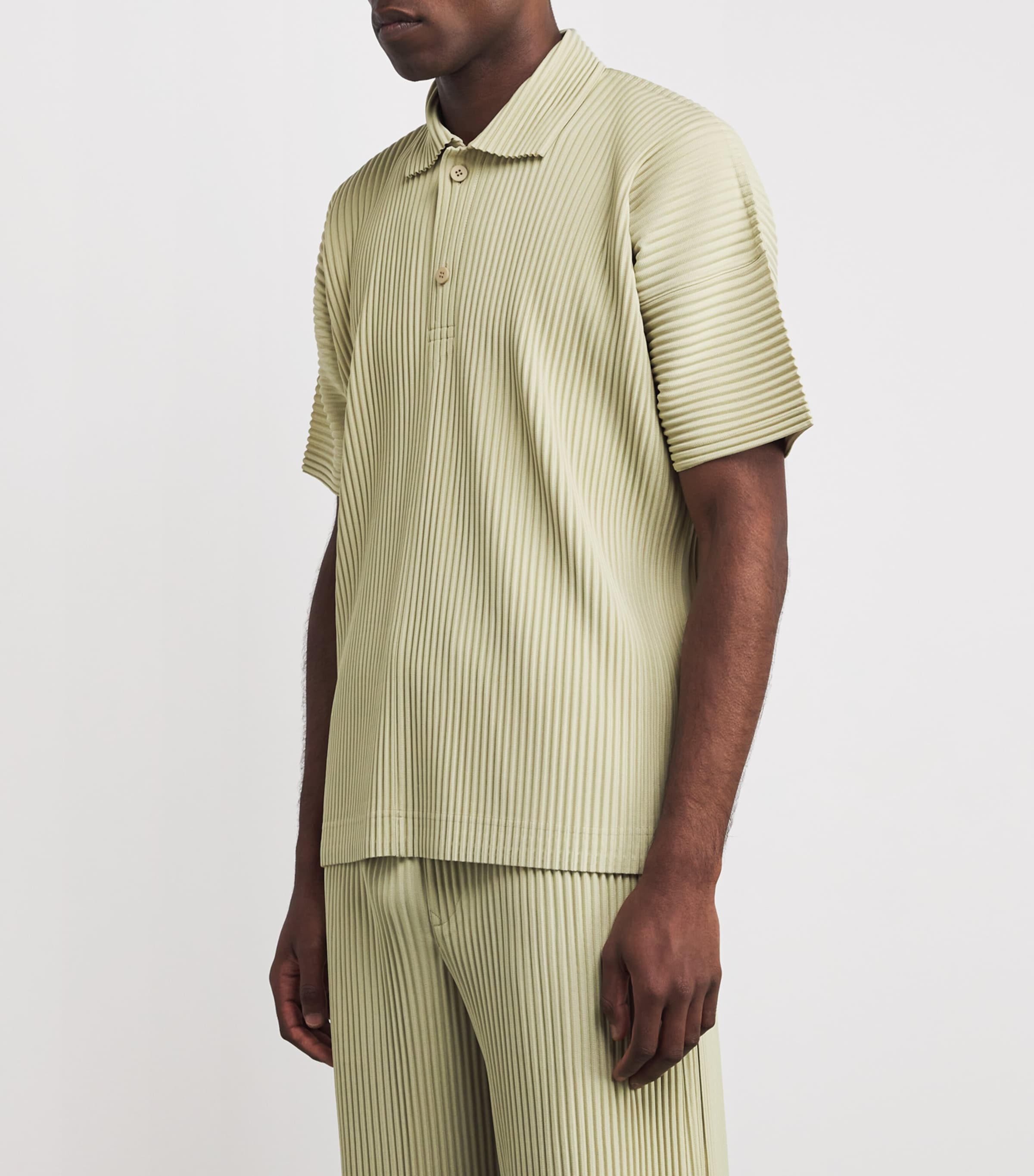 Homme Plissé Issey Miyake Mens Pleated Polo Shirt Dry Grass Green Image 3