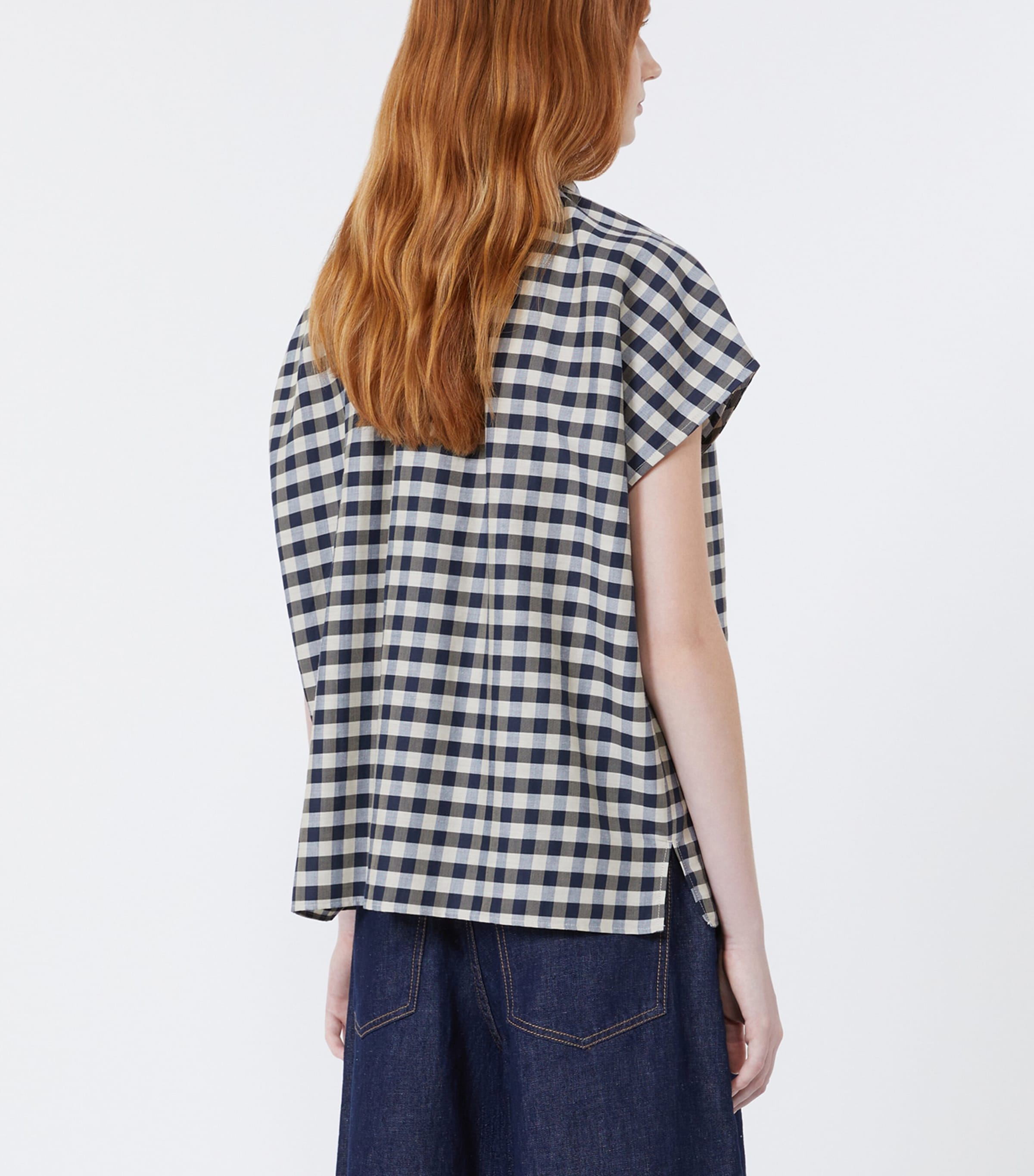 Weekend Max Mara Womens Cotton-Blend Check Shirt Navy Image 4