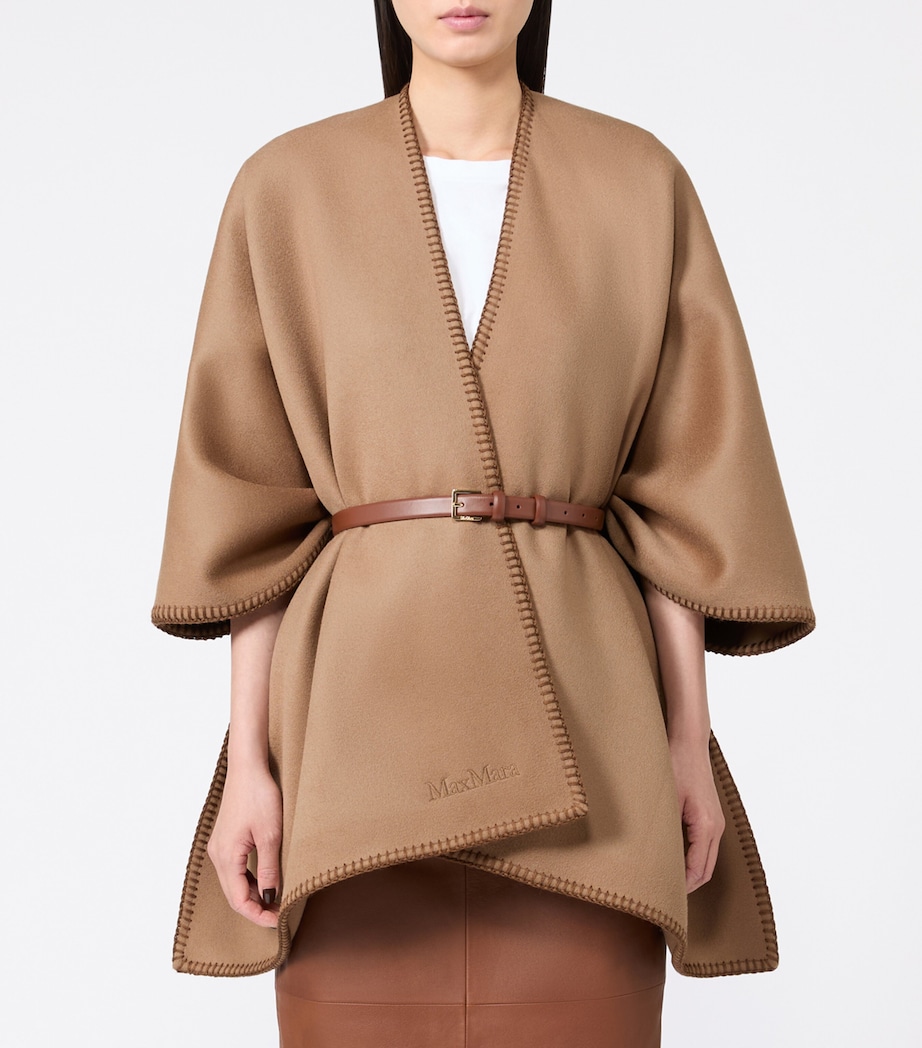 Max Mara Womens Virgin Wool Logo Cape and Belt Camel Image 3