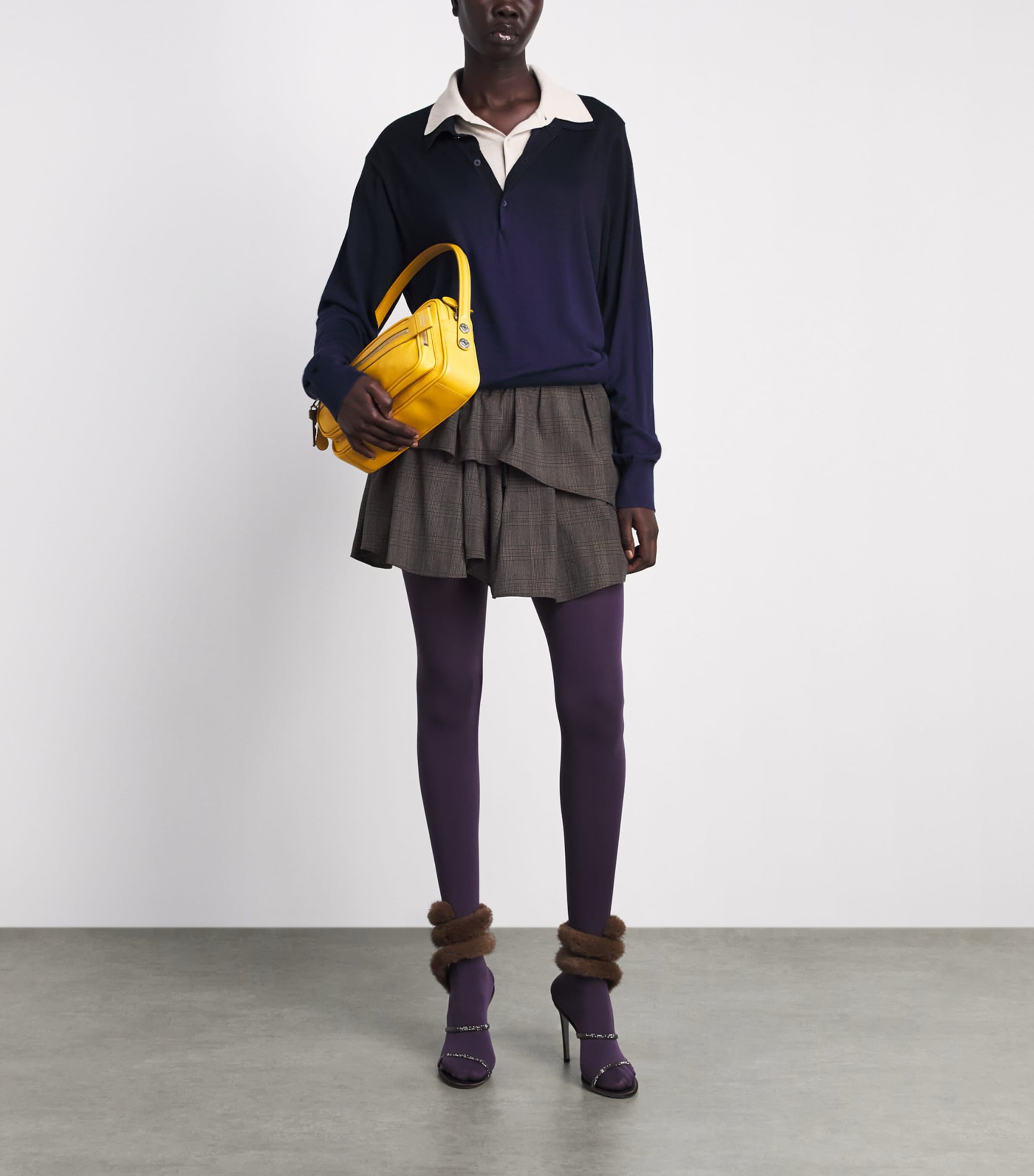 Acne Studios Womens Wool-Blend Check Ruffle Mini Skirt Brown/black Image 2