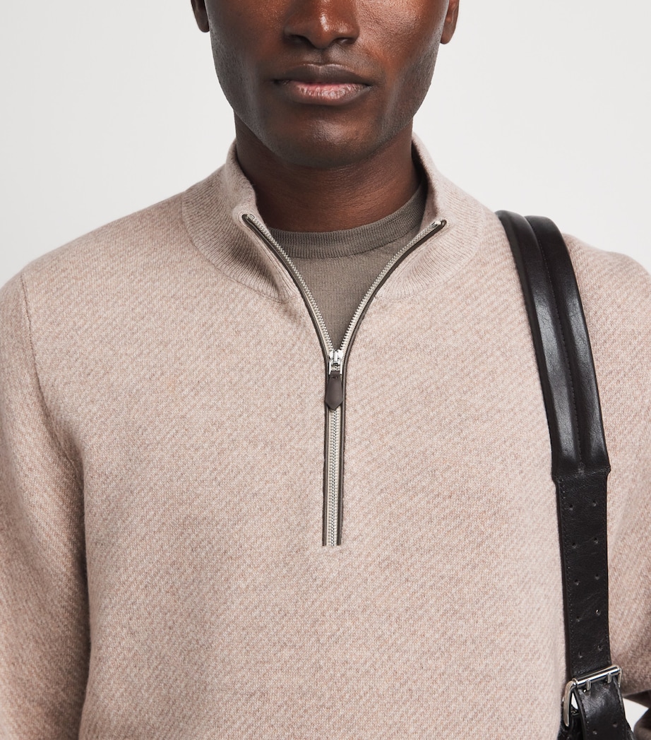 N.Peal Mens Cashmere Quarter-Zip Temple Sweater Toasted Sesameoatmeal Image 3