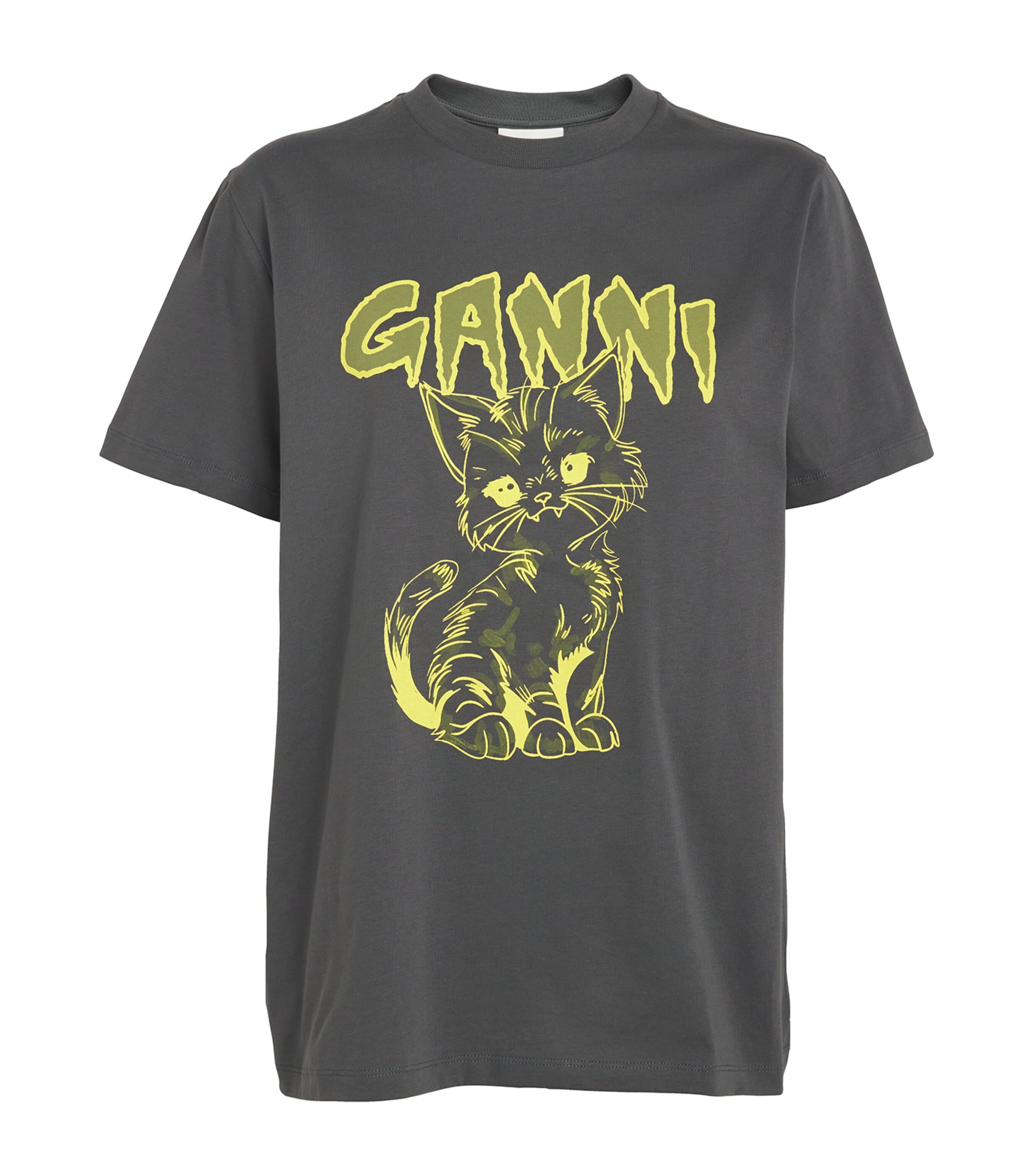 Ganni Cat Print T-shirt In Black