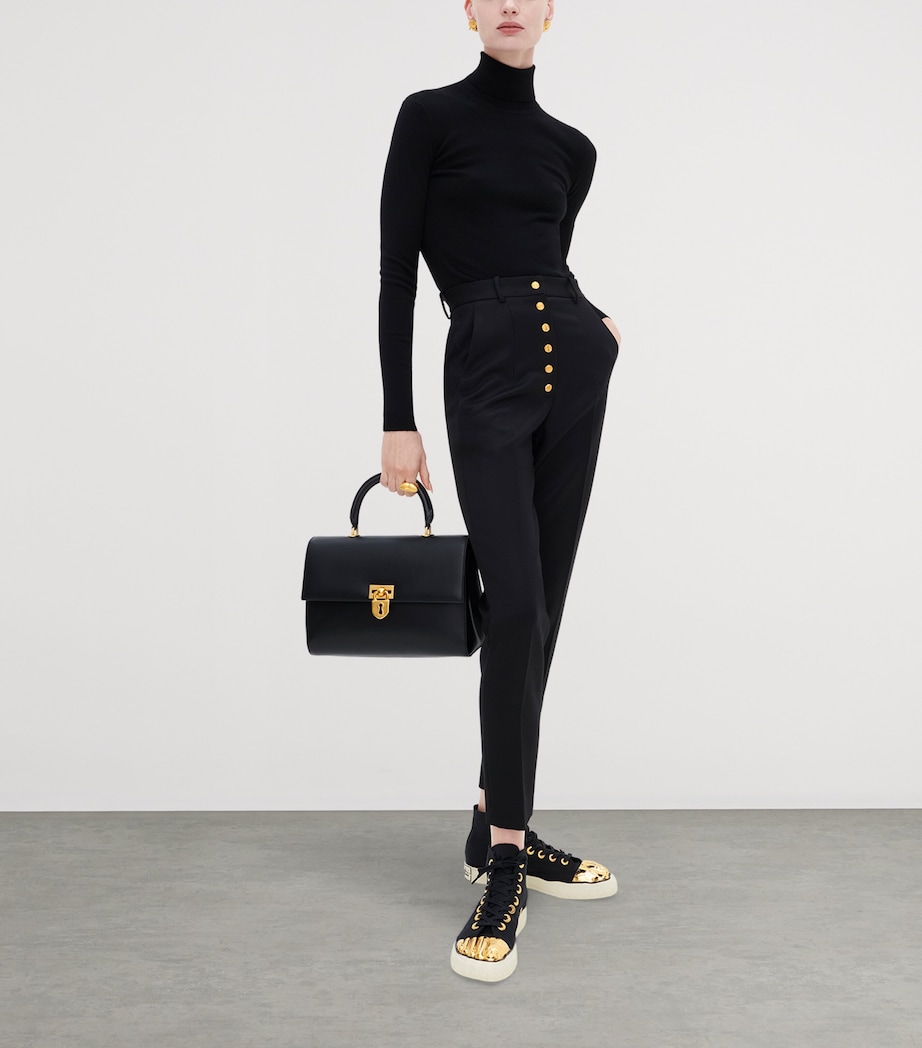 Schiaparelli Large Leather Secret Top-Handle Bag Black Image 3